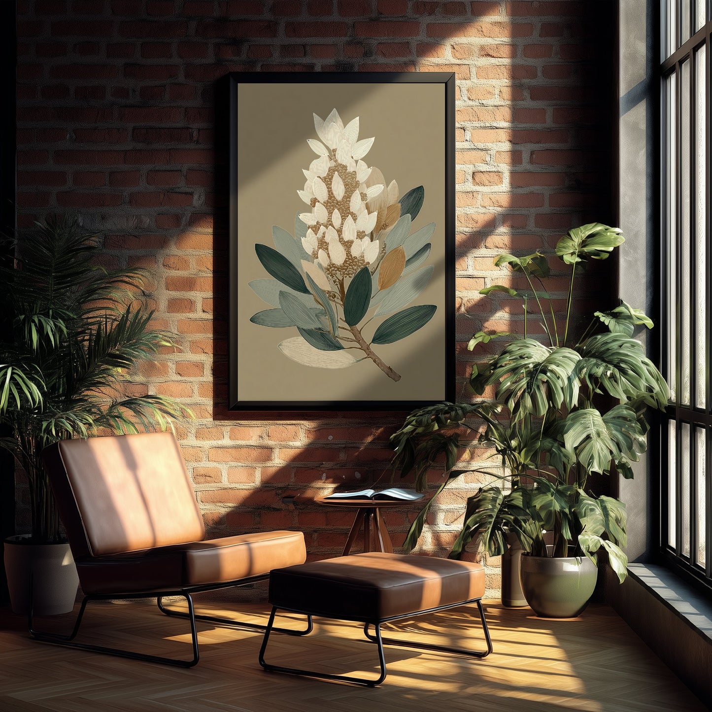 Vintage Botanical Art Print - Bold Protea Poster - Stylised Floral Illustration - Tall Flower Head V17 3/3