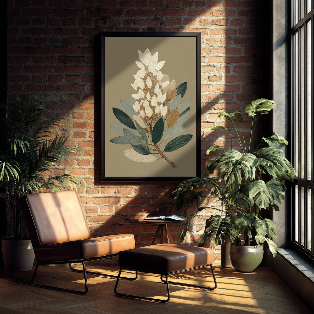 Vintage Botanical Art Print - Bold Protea Poster - Stylised Floral Illustration - Tall Flower Head V17 3/3