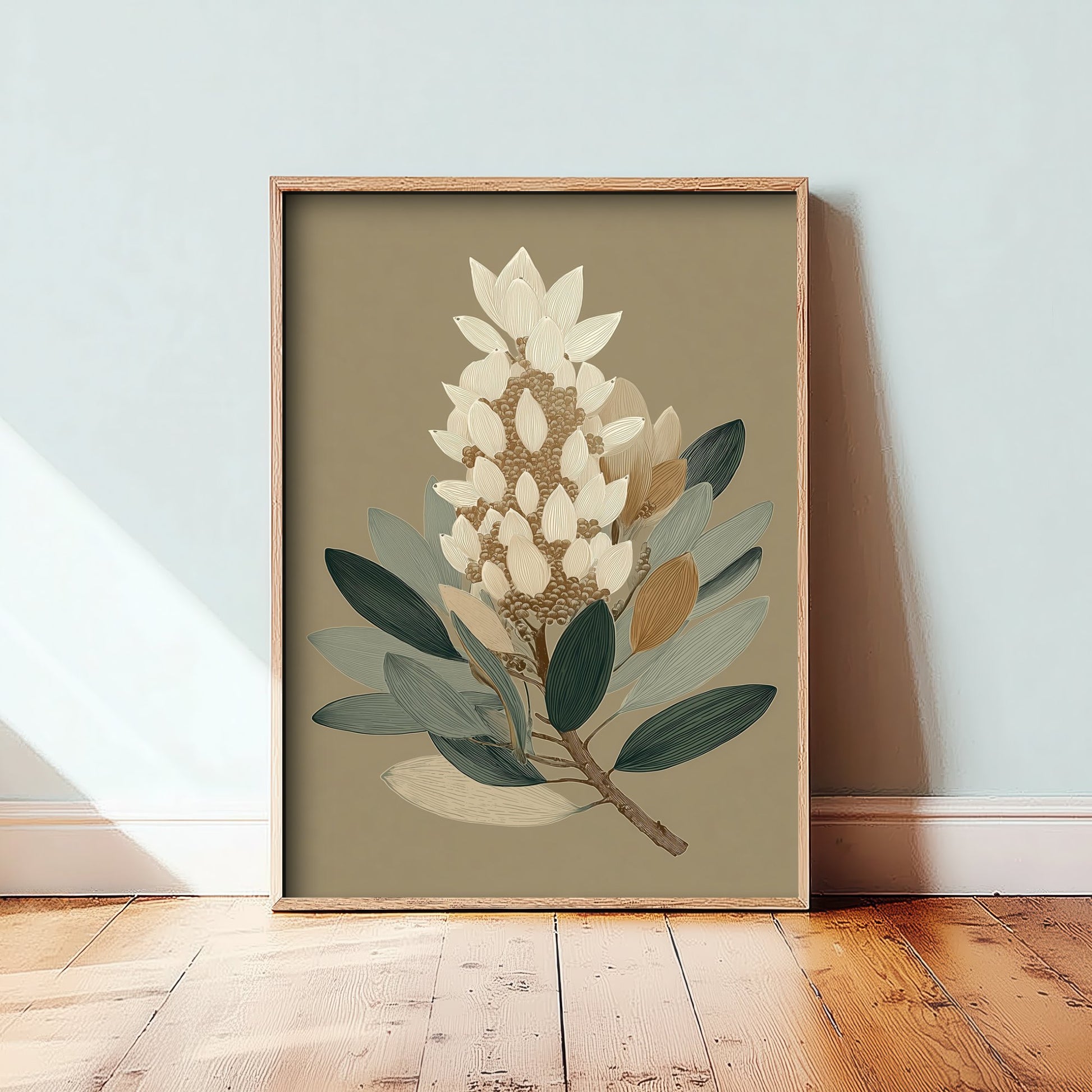 Vintage Botanical Art Print - Bold Protea Poster - Stylised Floral Illustration - Tall Flower Head V17 3/3