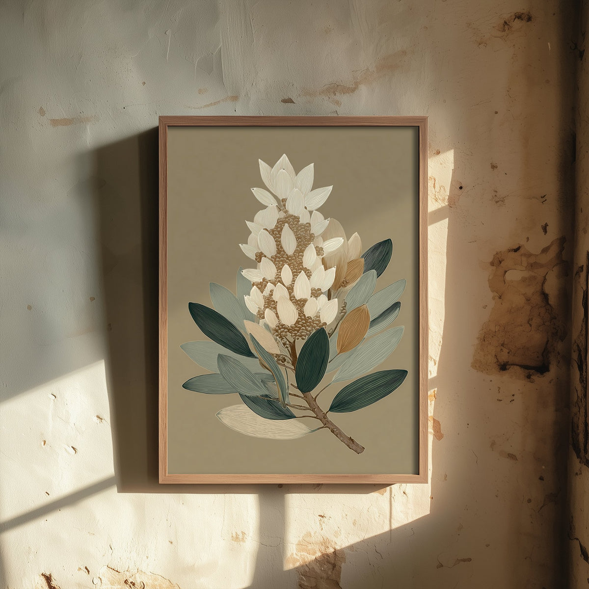 Vintage Botanical Art Print - Bold Protea Poster - Stylised Floral Illustration - Tall Flower Head V17 3/3