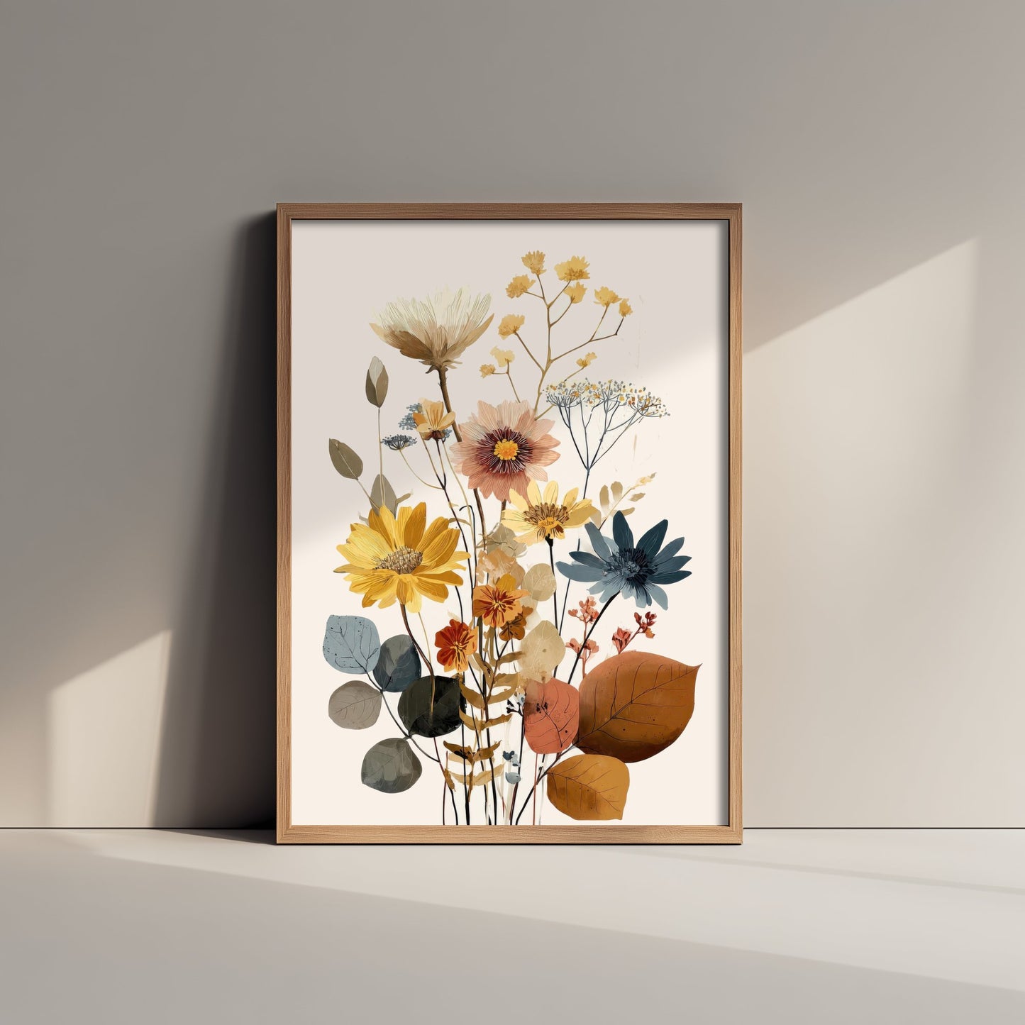 Vintage Wildflower Art Print - Boho Floral Bouquet Poster - Botanical Illustration - Earthy Wall Art V18 1/3