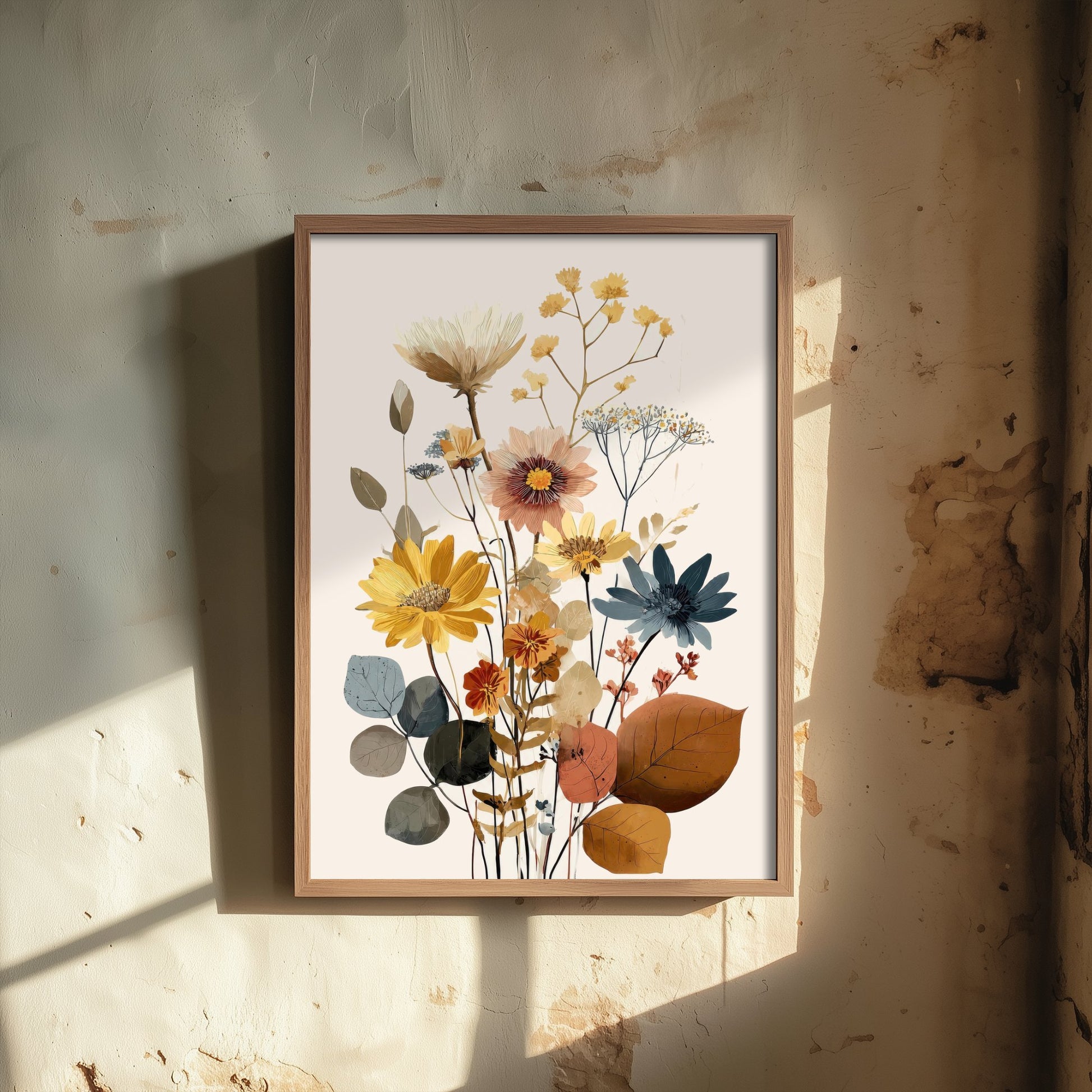Vintage Wildflower Art Print - Boho Floral Bouquet Poster - Botanical Illustration - Earthy Wall Art V18 1/3