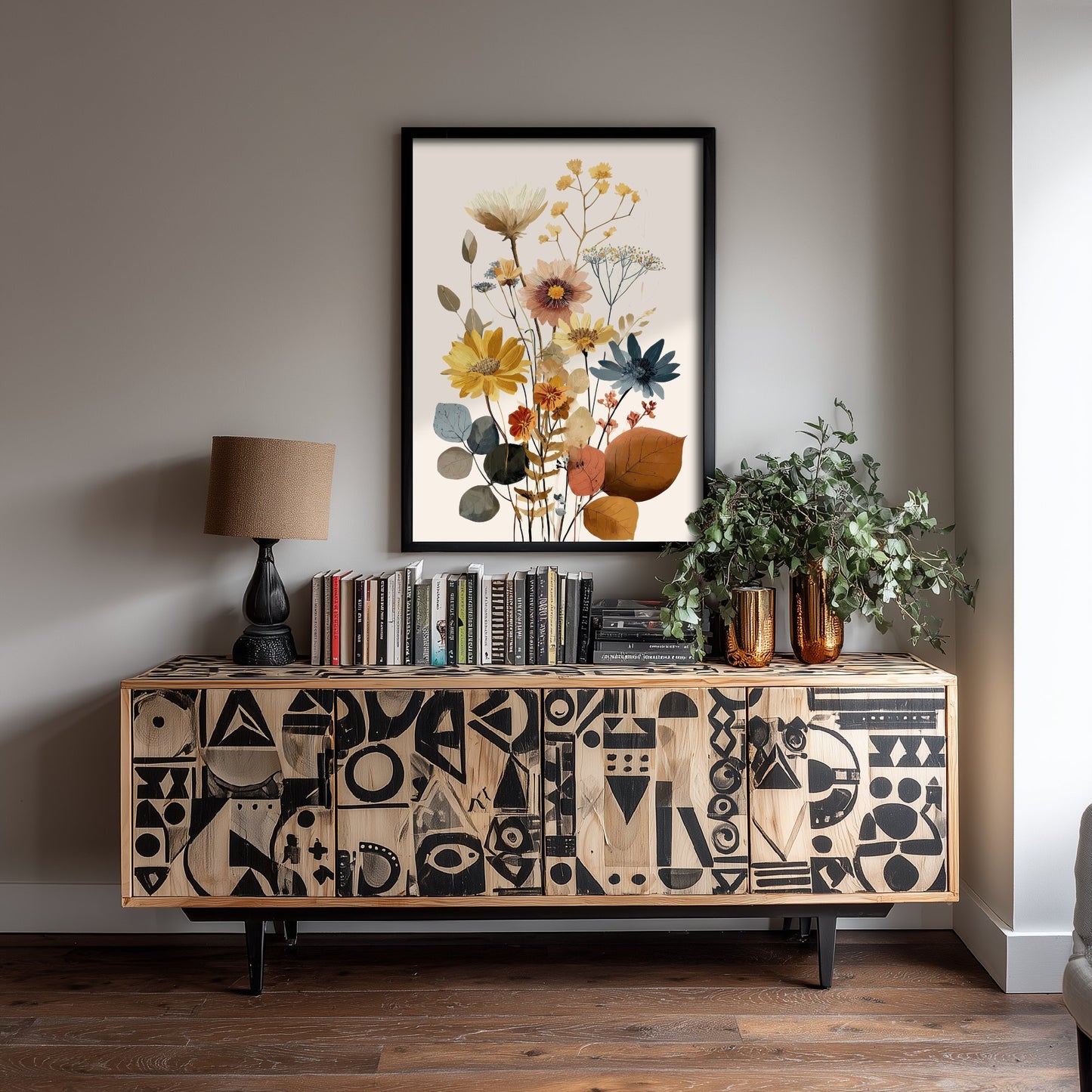 Vintage Wildflower Art Print - Boho Floral Bouquet Poster - Botanical Illustration - Earthy Wall Art V18 1/3