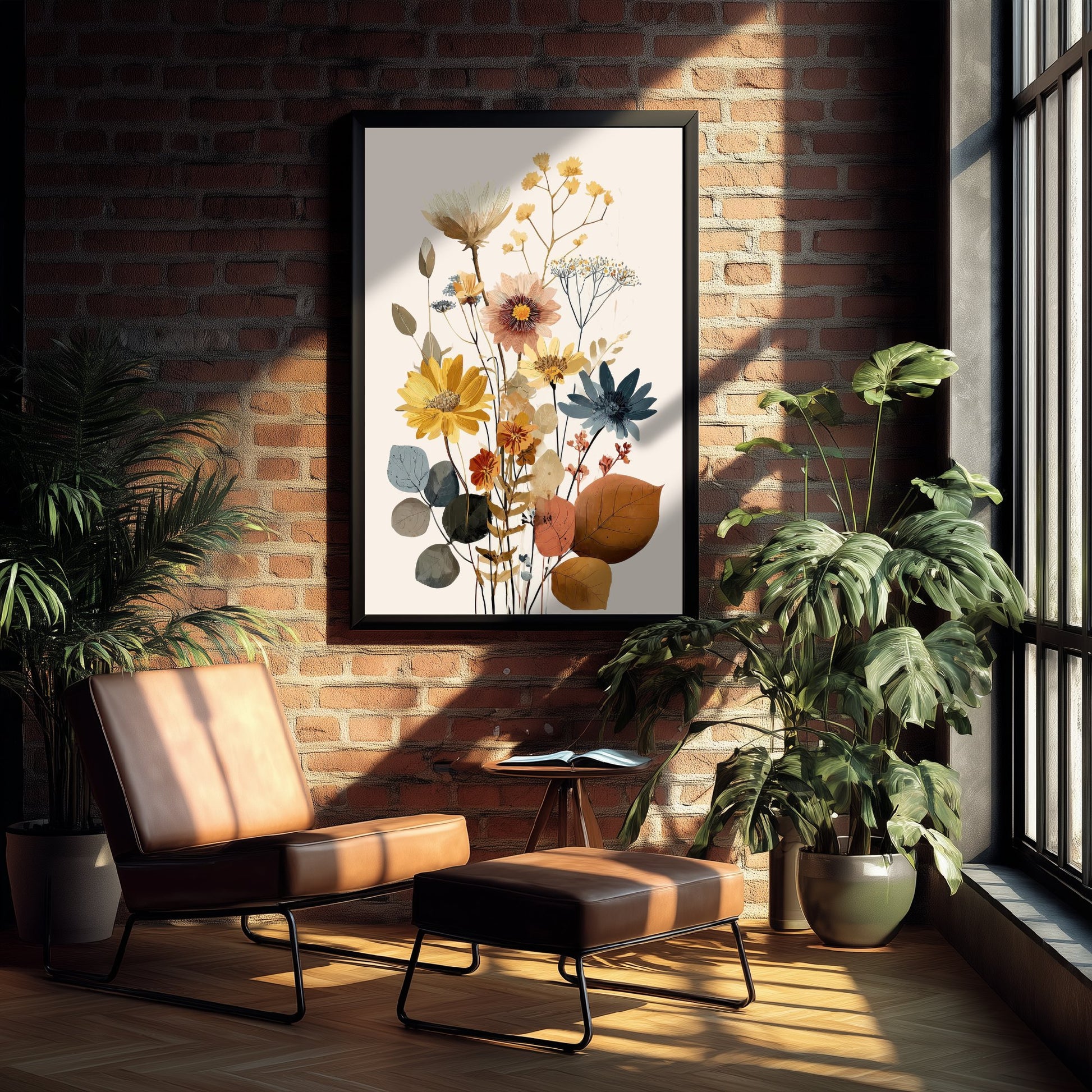 Vintage Wildflower Art Print - Boho Floral Bouquet Poster - Botanical Illustration - Earthy Wall Art V18 1/3