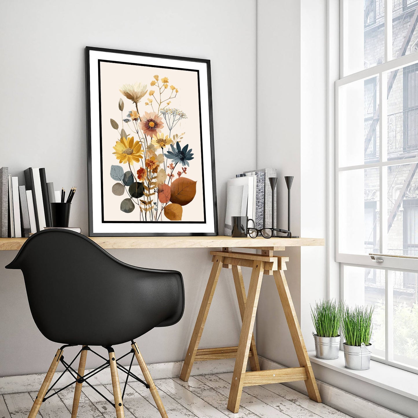 Vintage Wildflower Art Print - Boho Floral Bouquet Poster - Botanical Illustration - Earthy Wall Art V18 1/3