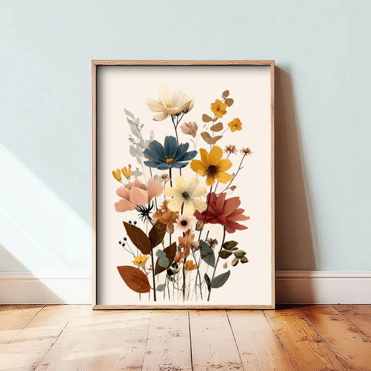 Vintage Wildflower Art Print - Boho Cosmos Bouquet Poster - Botanical Illustration - Floral Wall Art V18 2/3