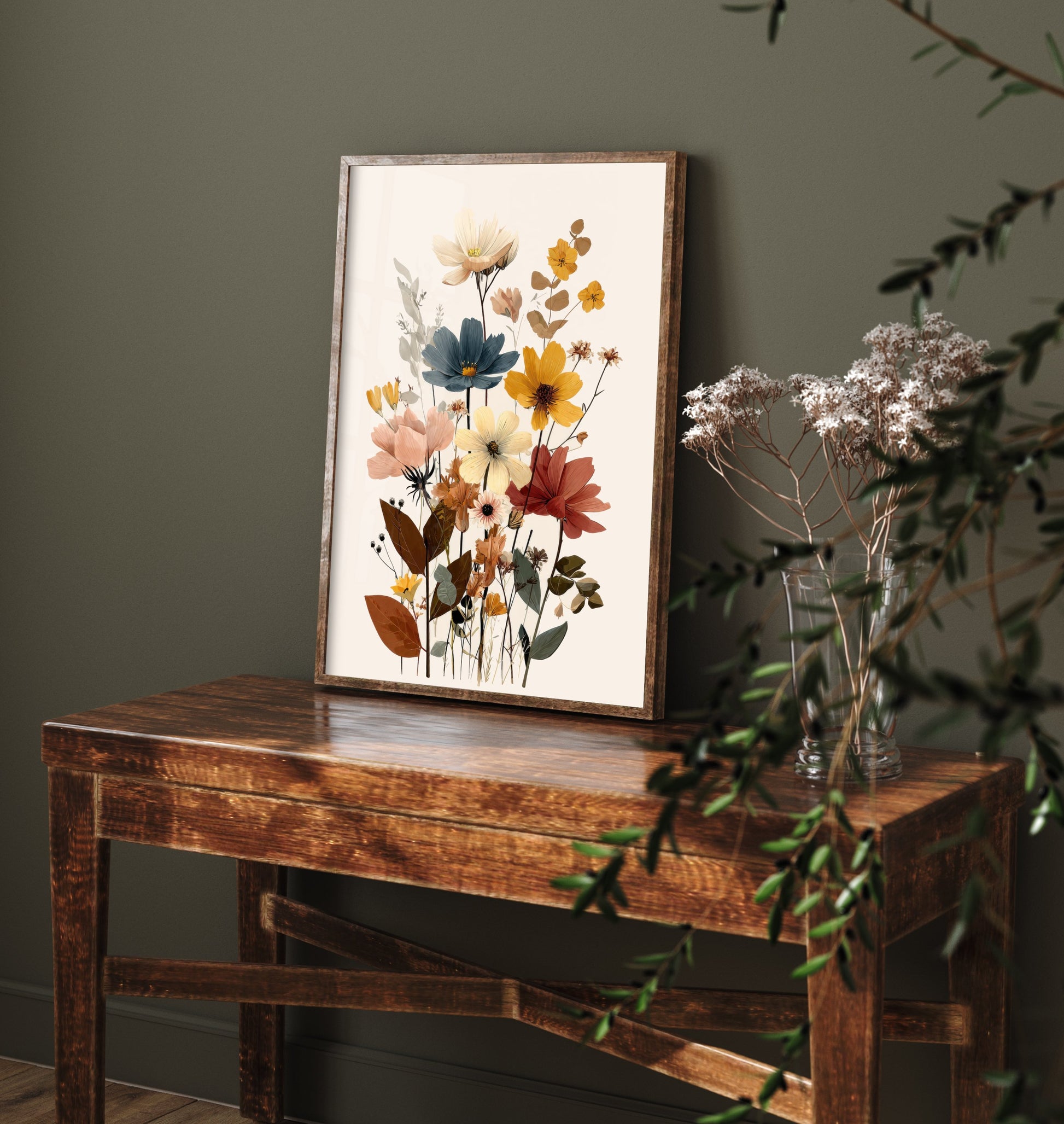 Vintage Wildflower Art Print - Boho Cosmos Bouquet Poster - Botanical Illustration - Floral Wall Art V18 2/3