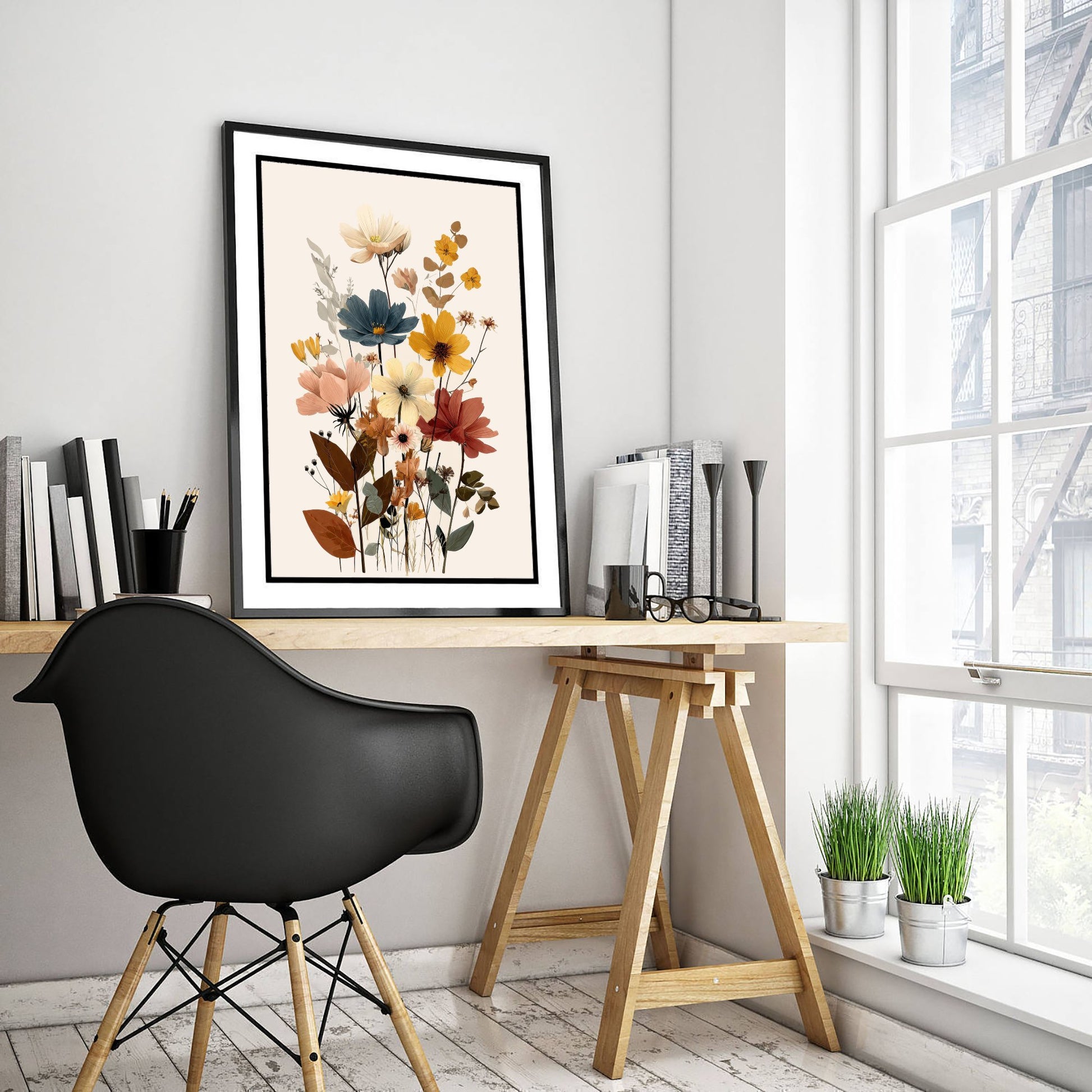 Vintage Wildflower Art Print - Boho Cosmos Bouquet Poster - Botanical Illustration - Floral Wall Art V18 2/3