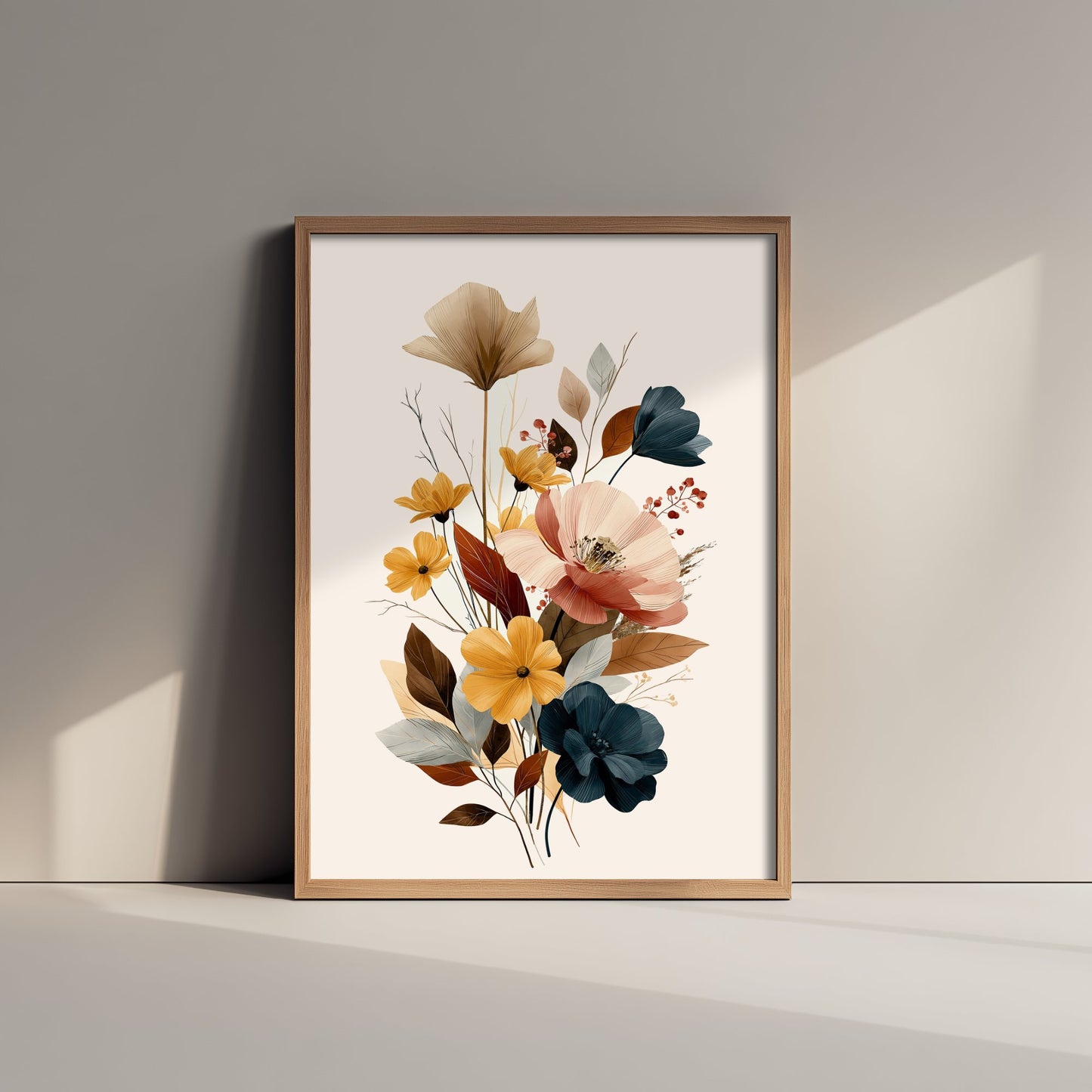 Vintage Wildflower Art Print - Boho Floral Bouquet Poster - Botanical Illustration - Blush Navy Wall Art V18 3/3