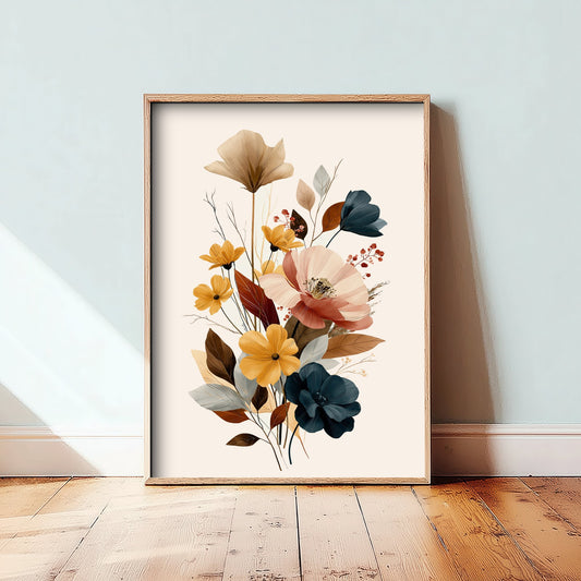Vintage Wildflower Art Print - Boho Floral Bouquet Poster - Botanical Illustration - Blush Navy Wall Art V18 3/3