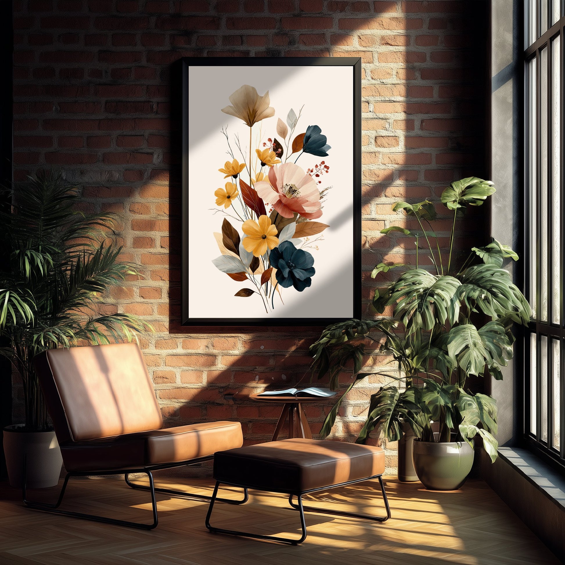 Vintage Wildflower Art Print - Boho Floral Bouquet Poster - Botanical Illustration - Blush Navy Wall Art V18 3/3