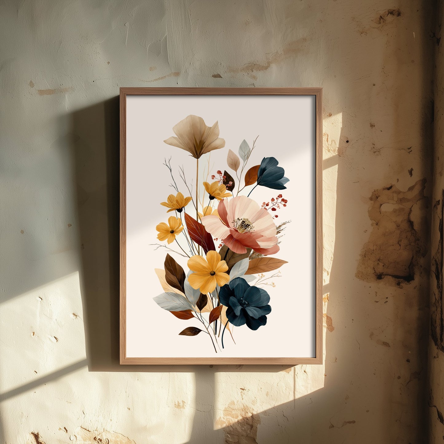 Vintage Wildflower Art Print - Boho Floral Bouquet Poster - Botanical Illustration - Blush Navy Wall Art V18 3/3