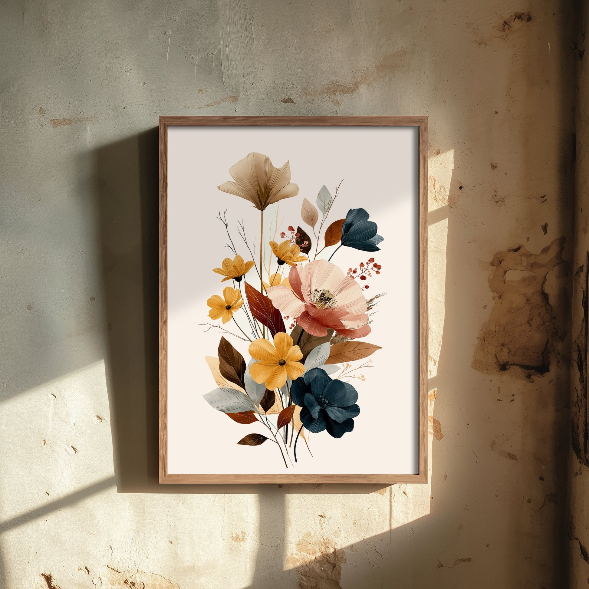 Vintage Wildflower Art Print - Boho Floral Bouquet Poster - Botanical Illustration - Blush Navy Wall Art V18 3/3