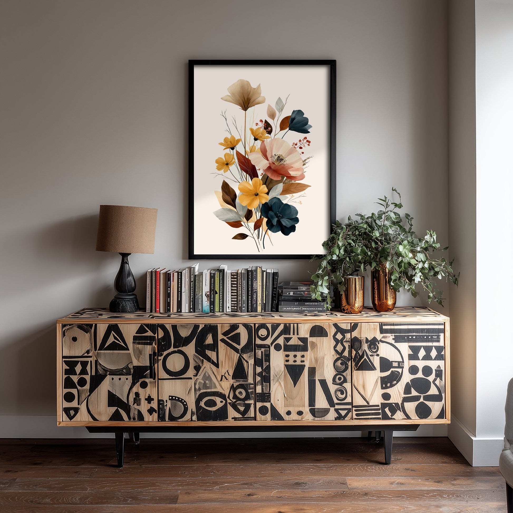 Vintage Wildflower Art Print - Boho Floral Bouquet Poster - Botanical Illustration - Blush Navy Wall Art V18 3/3