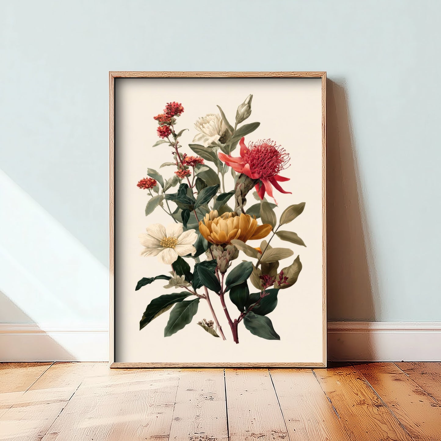 Vintage Botanical Art Print - Antique Flower Bouquet Poster - Floral Illustration - Waratah Wall Art V19 1/3