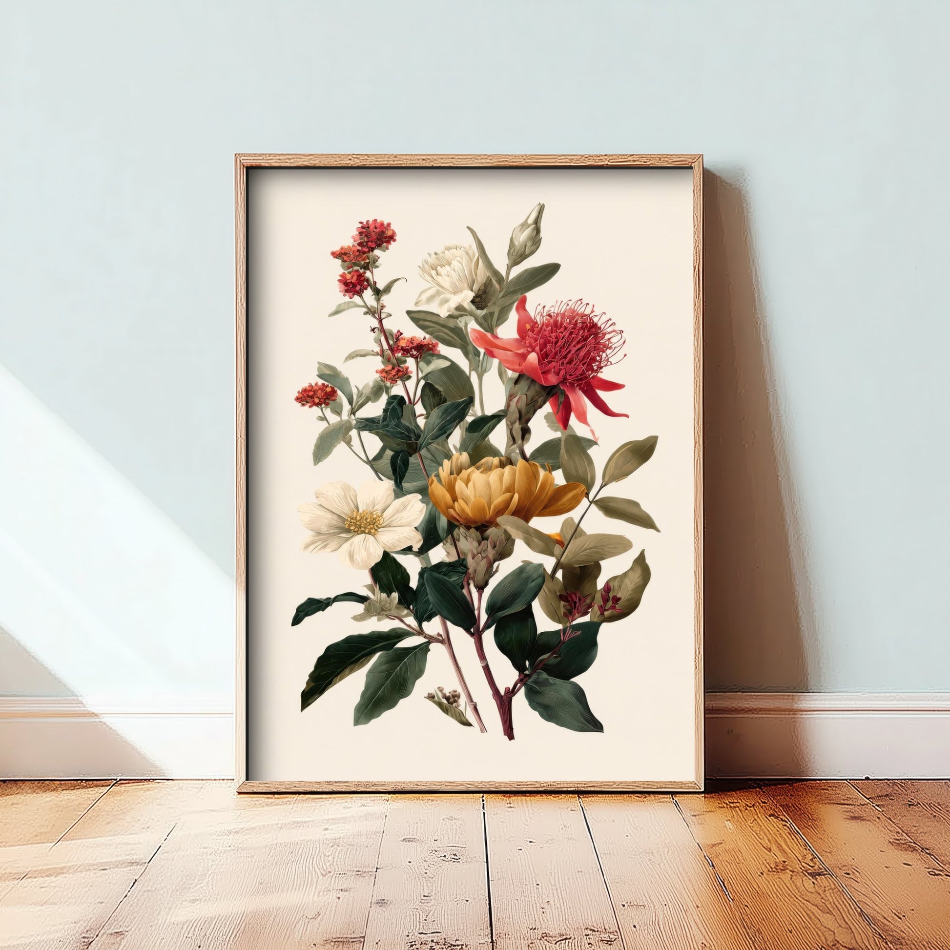Vintage Botanical Art Print - Antique Flower Bouquet Poster - Floral Illustration - Waratah Wall Art V19 1/3