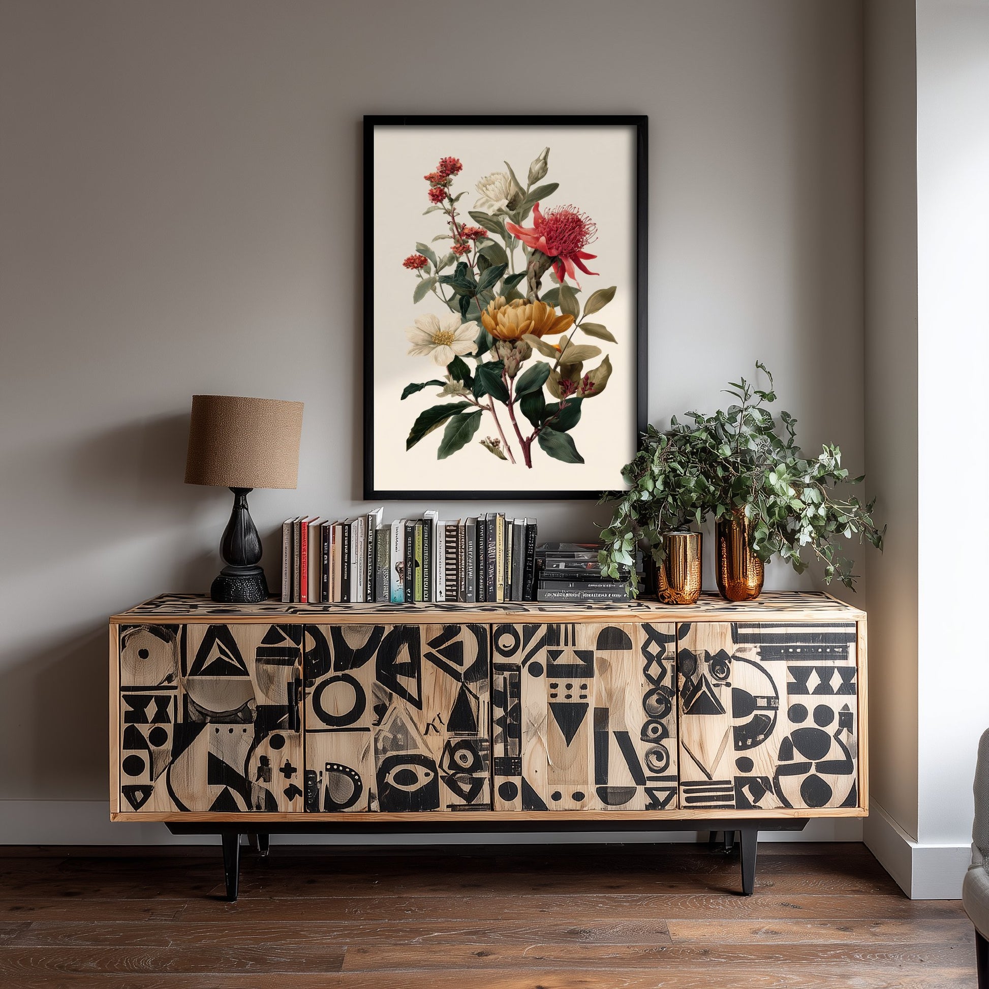 Vintage Botanical Art Print - Antique Flower Bouquet Poster - Floral Illustration - Waratah Wall Art V19 1/3