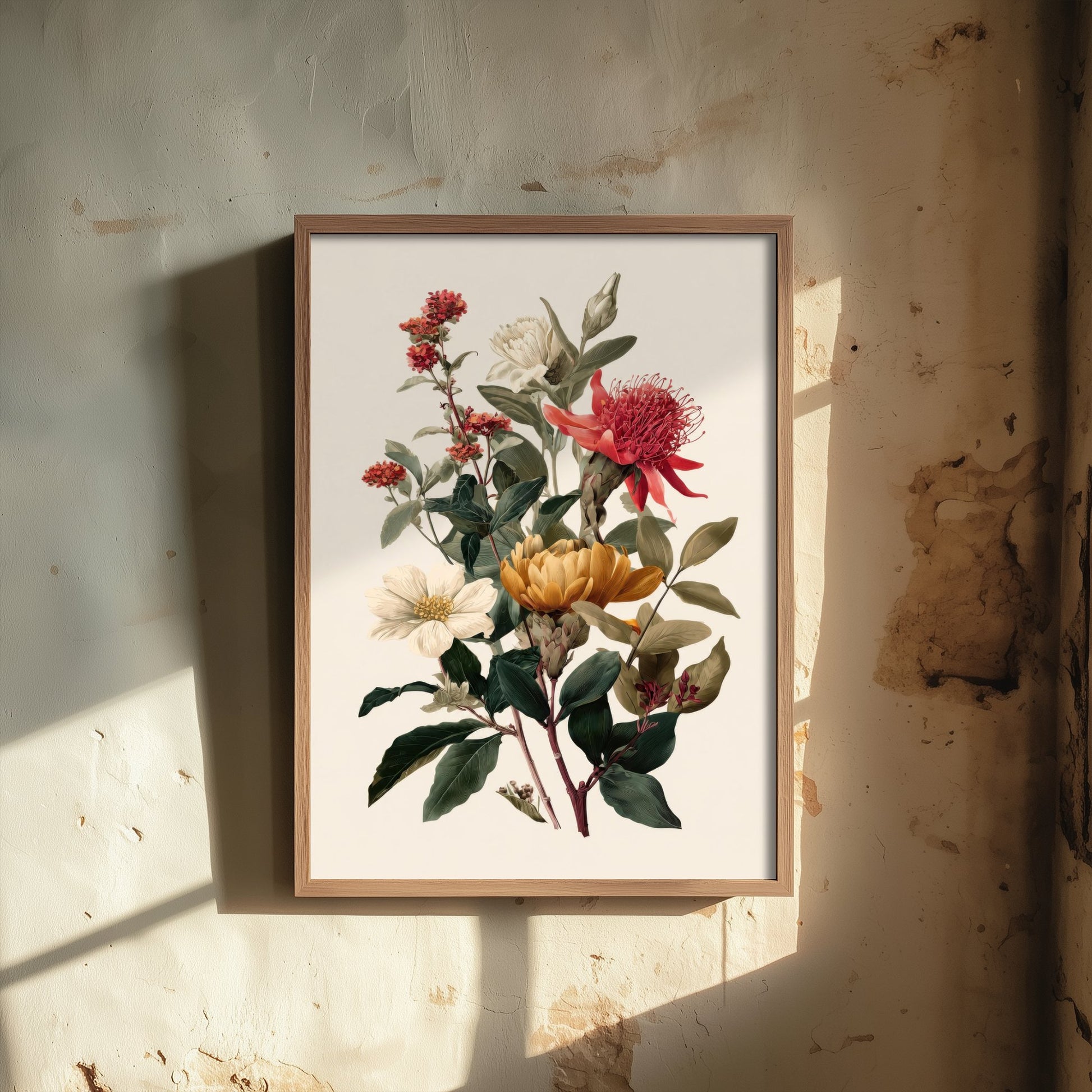 Vintage Botanical Art Print - Antique Flower Bouquet Poster - Floral Illustration - Waratah Wall Art V19 1/3