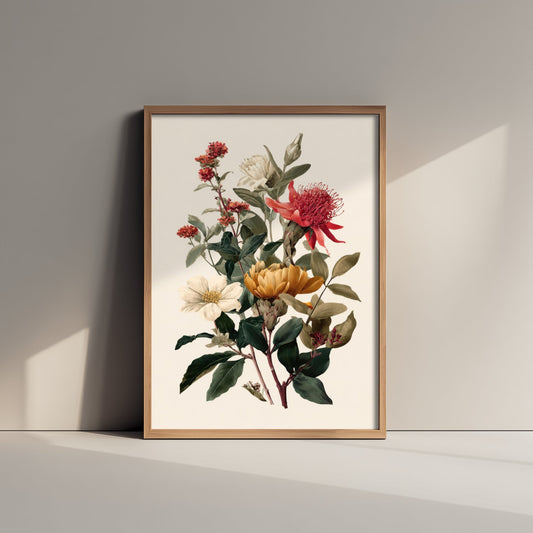 Vintage Botanical Art Print - Antique Flower Bouquet Poster - Floral Illustration - Waratah Wall Art V19 1/3