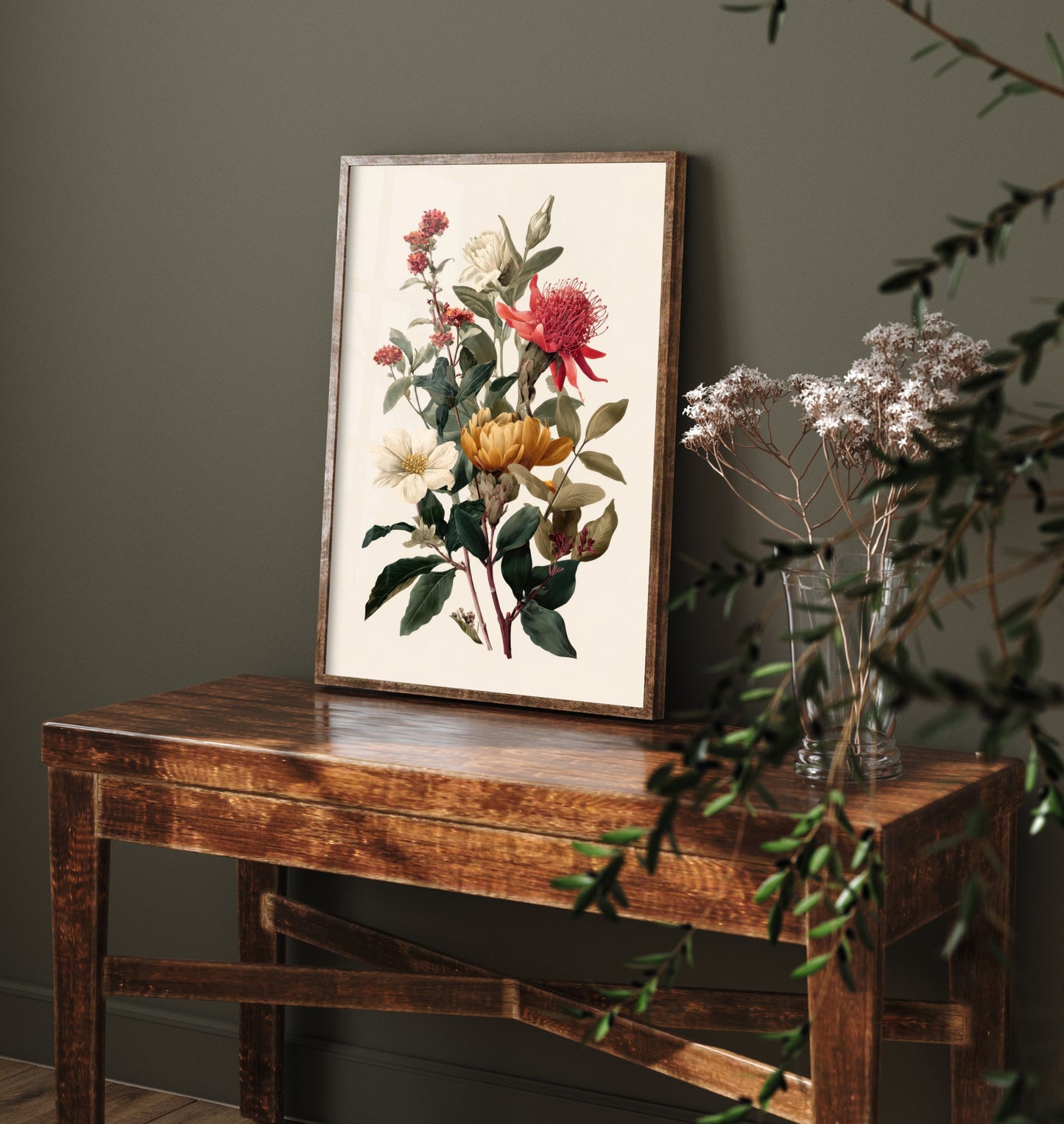 Vintage Botanical Art Print - Antique Flower Bouquet Poster - Floral Illustration - Waratah Wall Art V19 1/3
