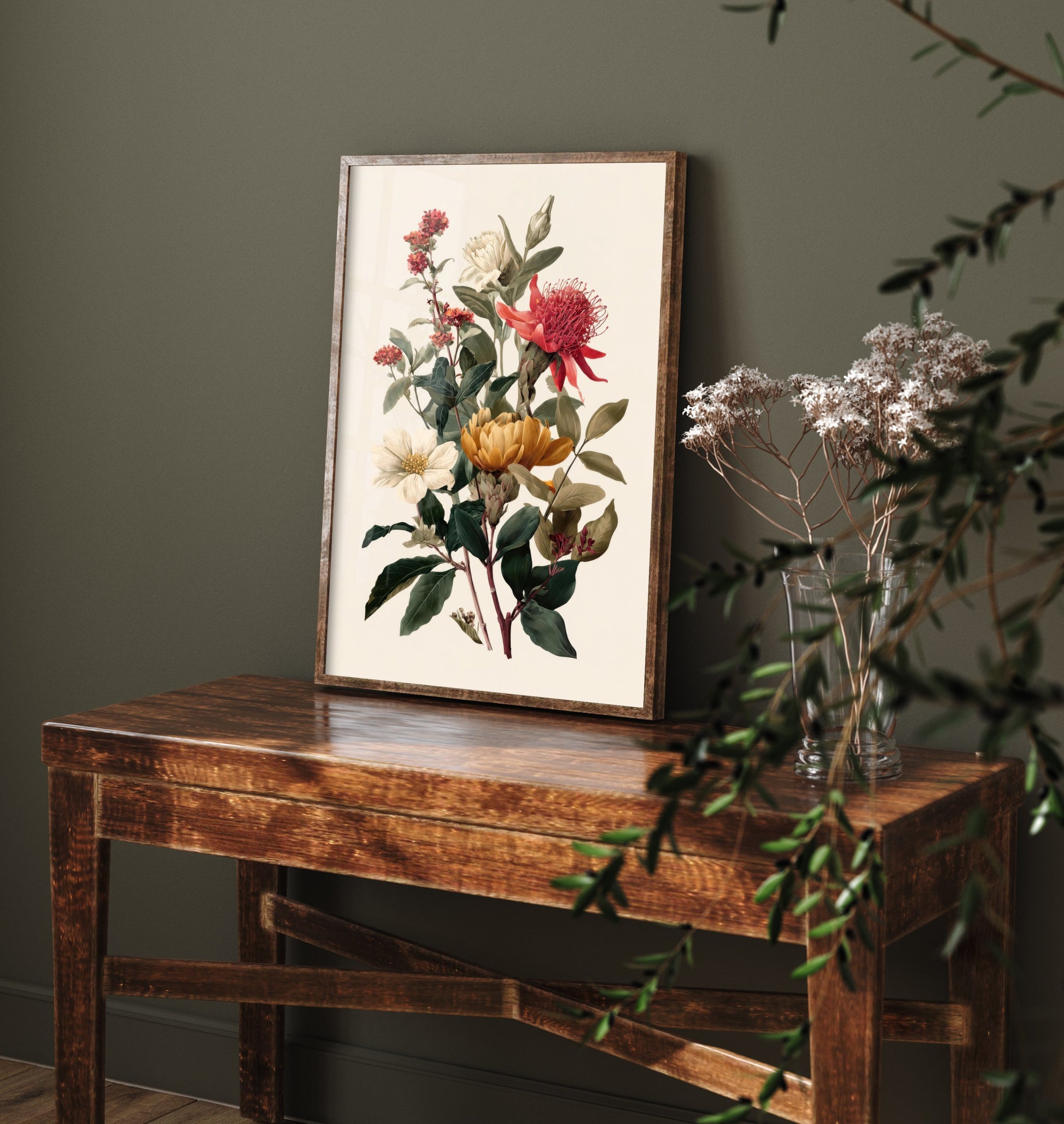 Vintage Botanical Art Print - Antique Flower Bouquet Poster - Floral Illustration - Waratah Wall Art V19 1/3