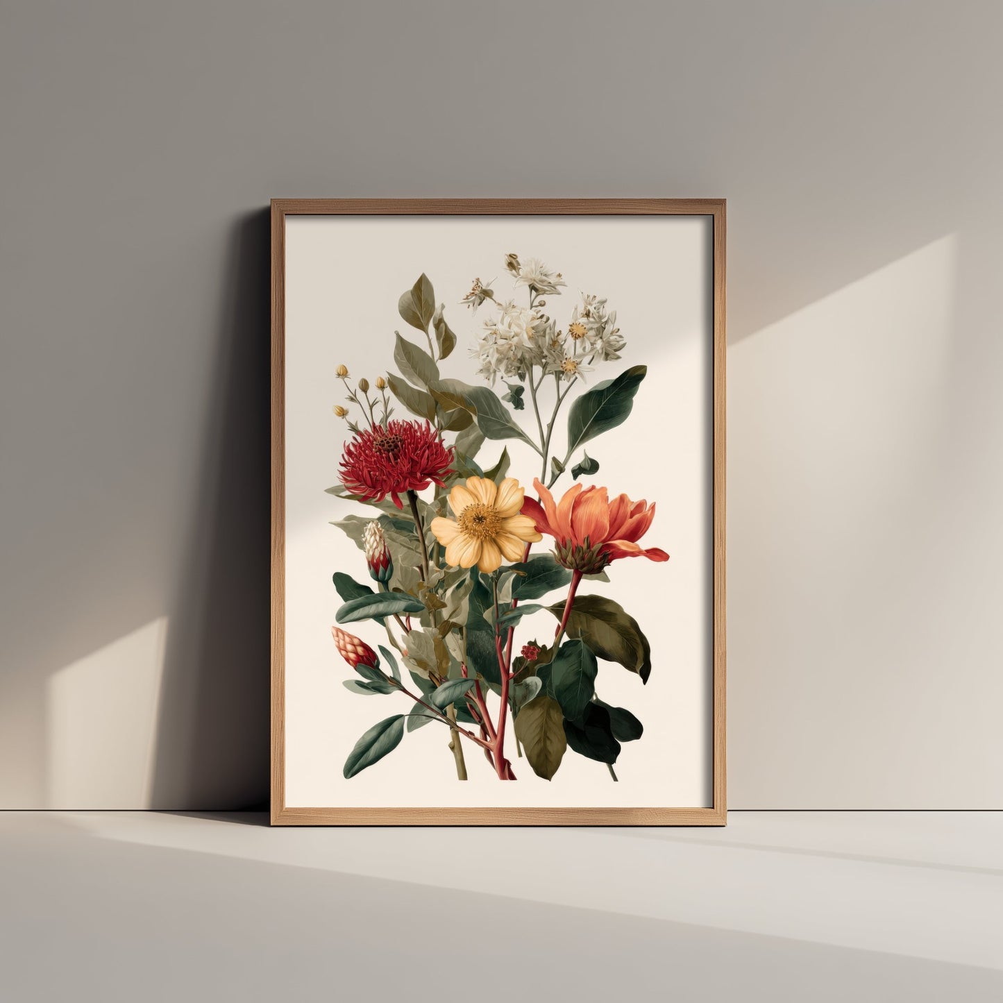 Vintage Botanical Art Print - Antique Flower Bouquet Poster - Floral Illustration - Red Floral Wall Art V19 2/3