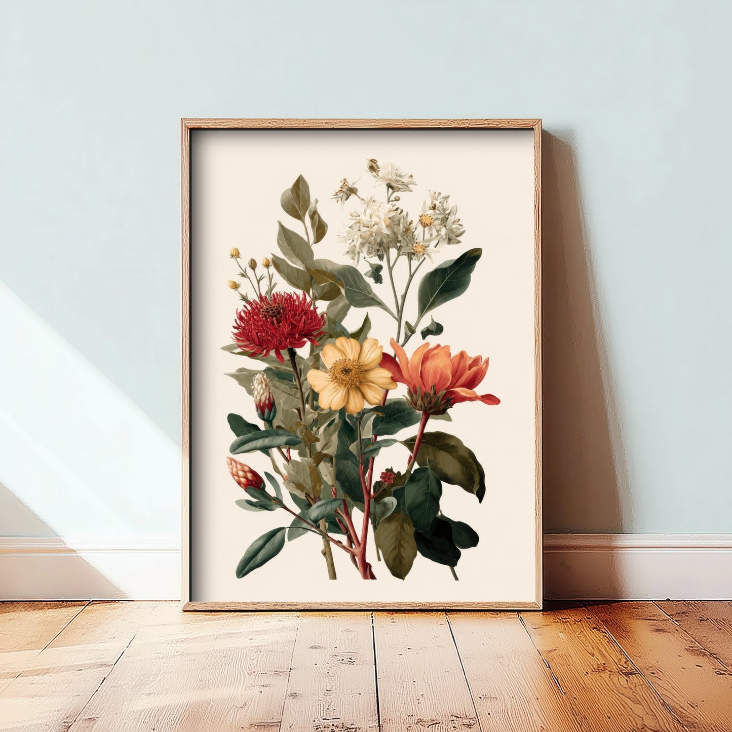 Vintage Botanical Art Print - Antique Flower Bouquet Poster - Floral Illustration - Red Floral Wall Art V19 2/3
