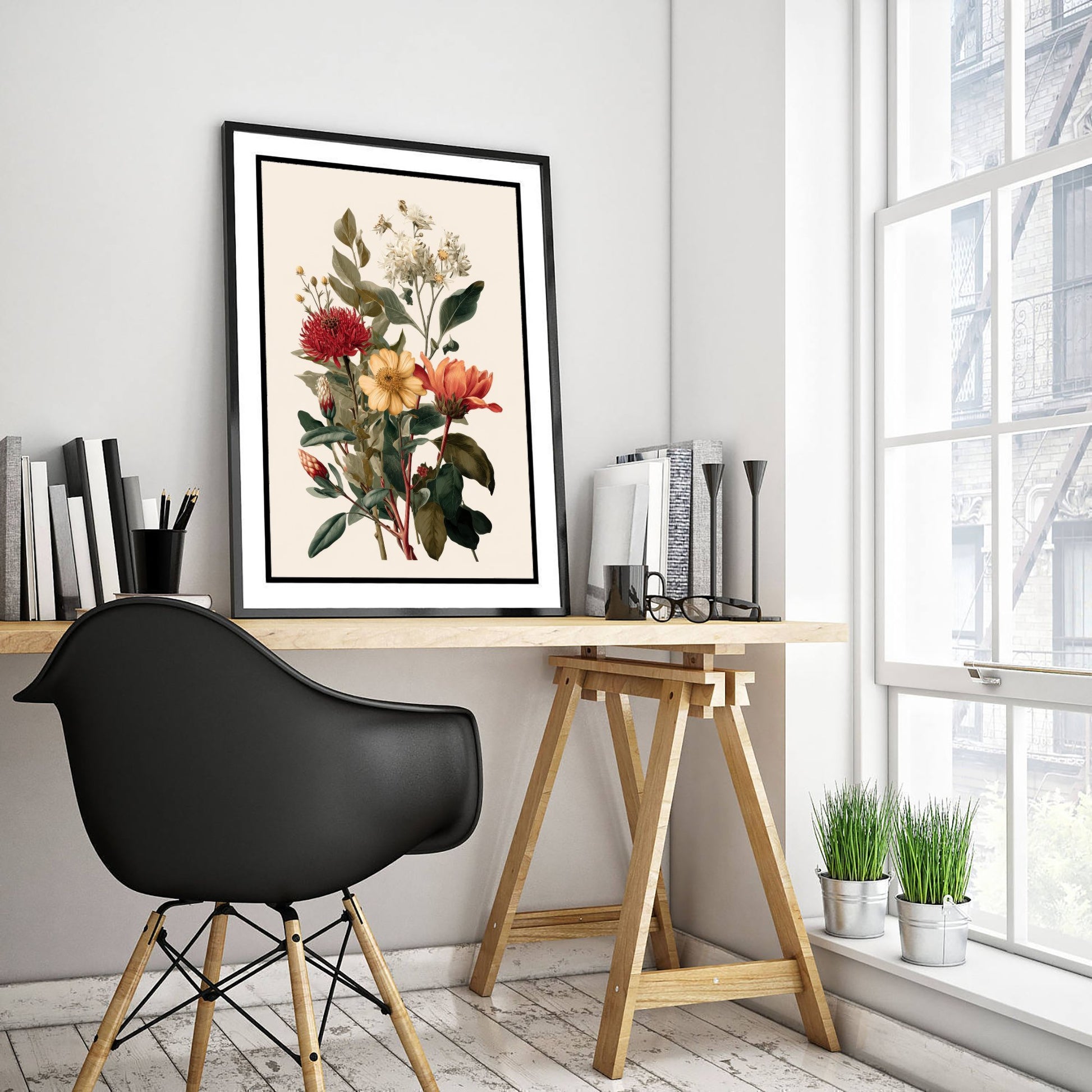Vintage Botanical Art Print - Antique Flower Bouquet Poster - Floral Illustration - Red Floral Wall Art V19 2/3