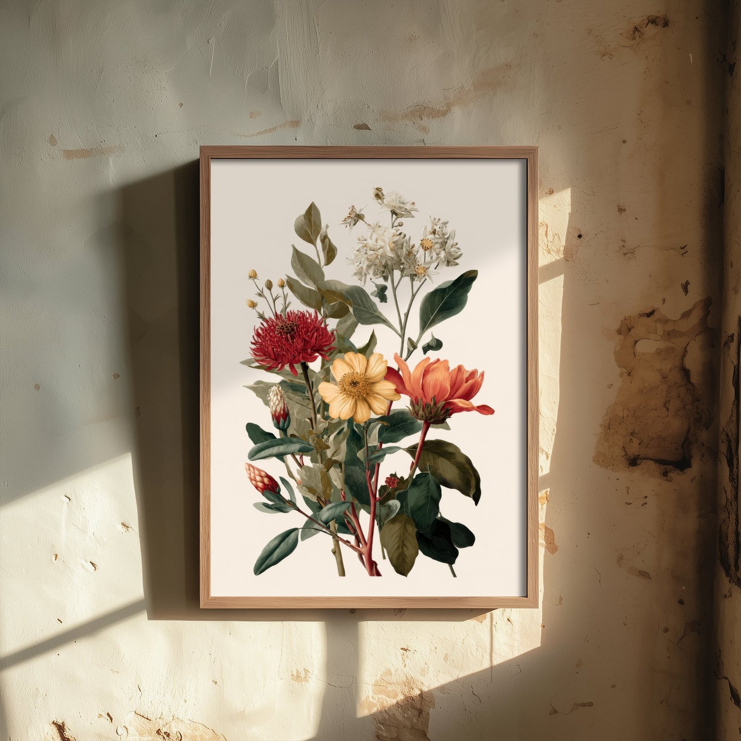 Vintage Botanical Art Print - Antique Flower Bouquet Poster - Floral Illustration - Red Floral Wall Art V19 2/3
