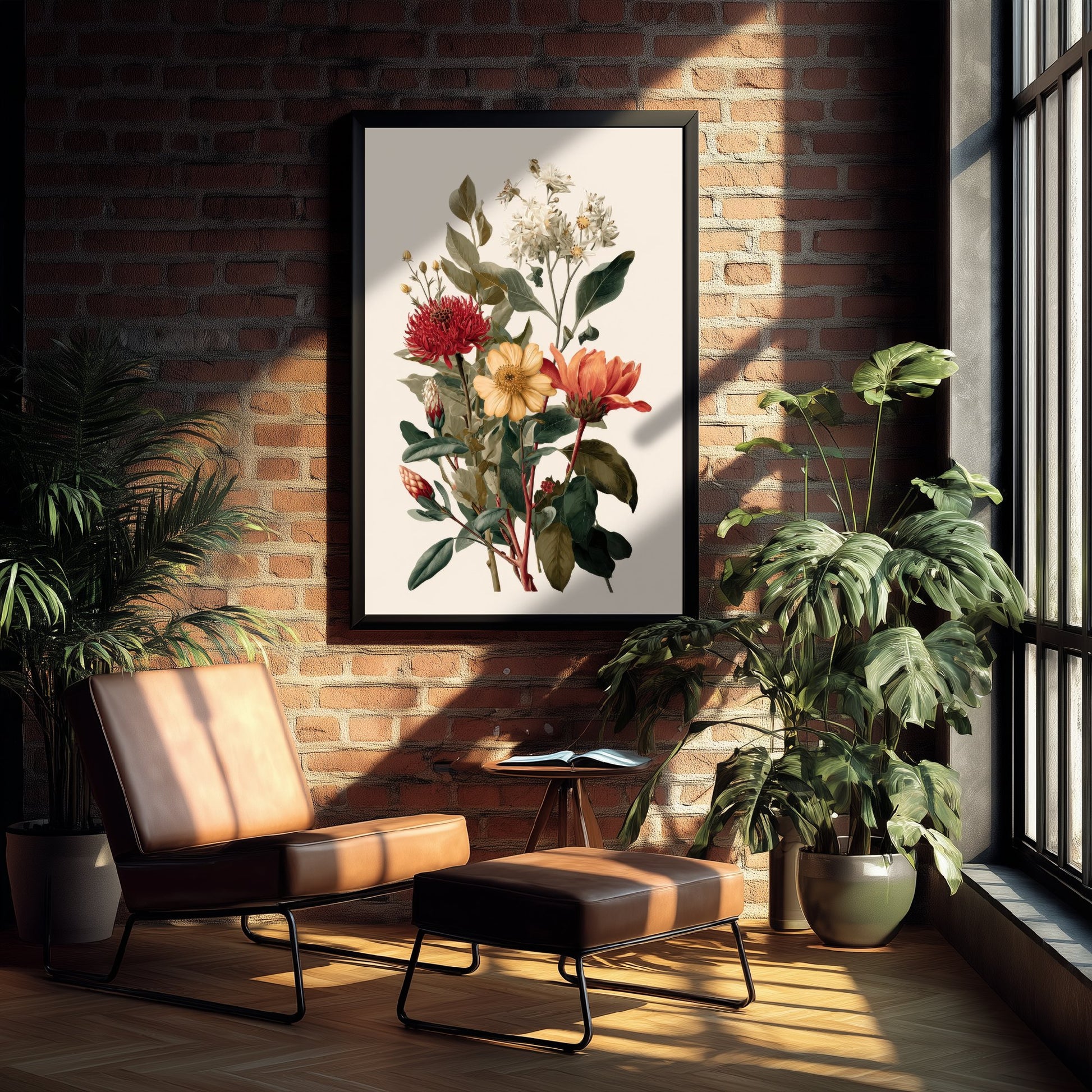Vintage Botanical Art Print - Antique Flower Bouquet Poster - Floral Illustration - Red Floral Wall Art V19 2/3
