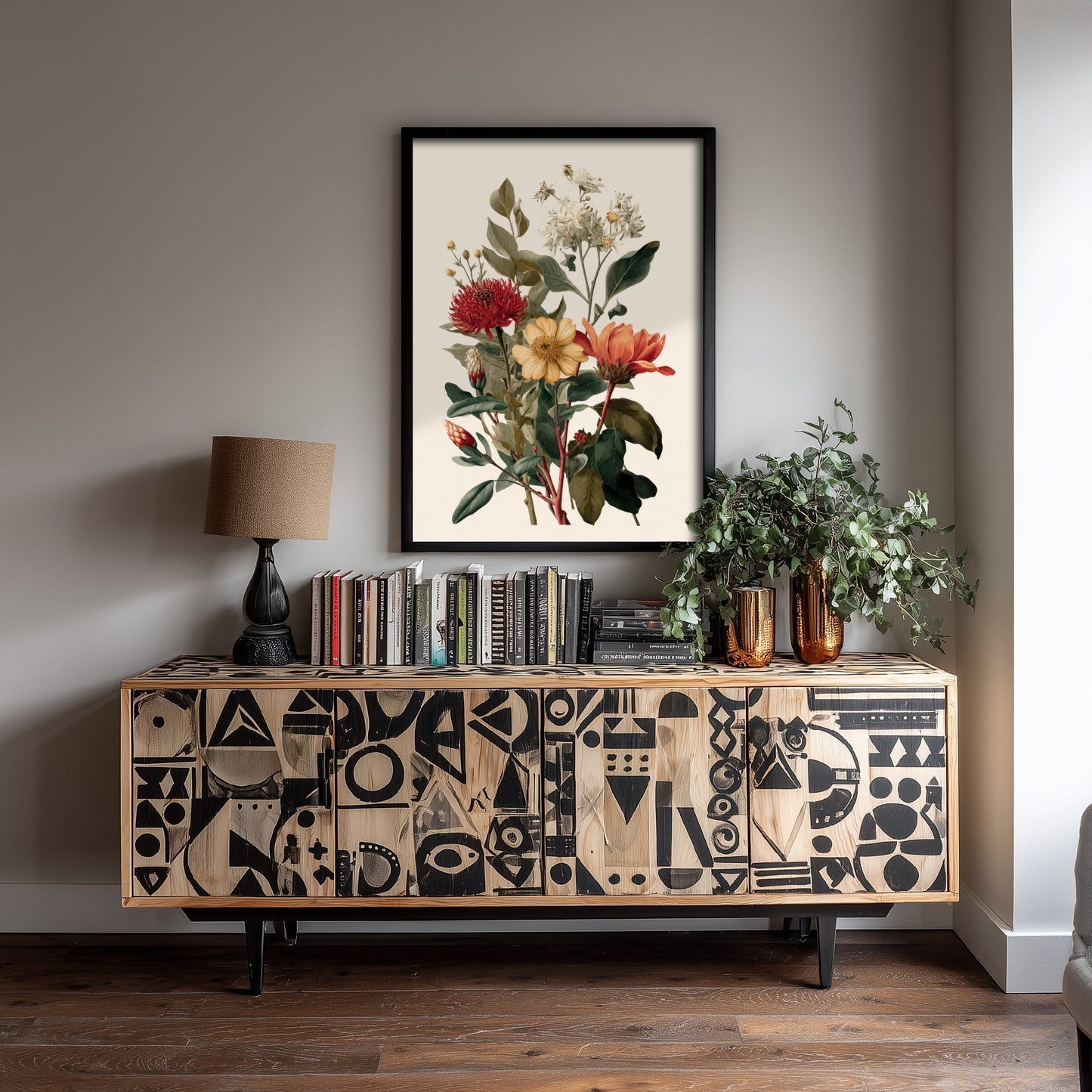 Vintage Botanical Art Print - Antique Flower Bouquet Poster - Floral Illustration - Red Floral Wall Art V19 2/3