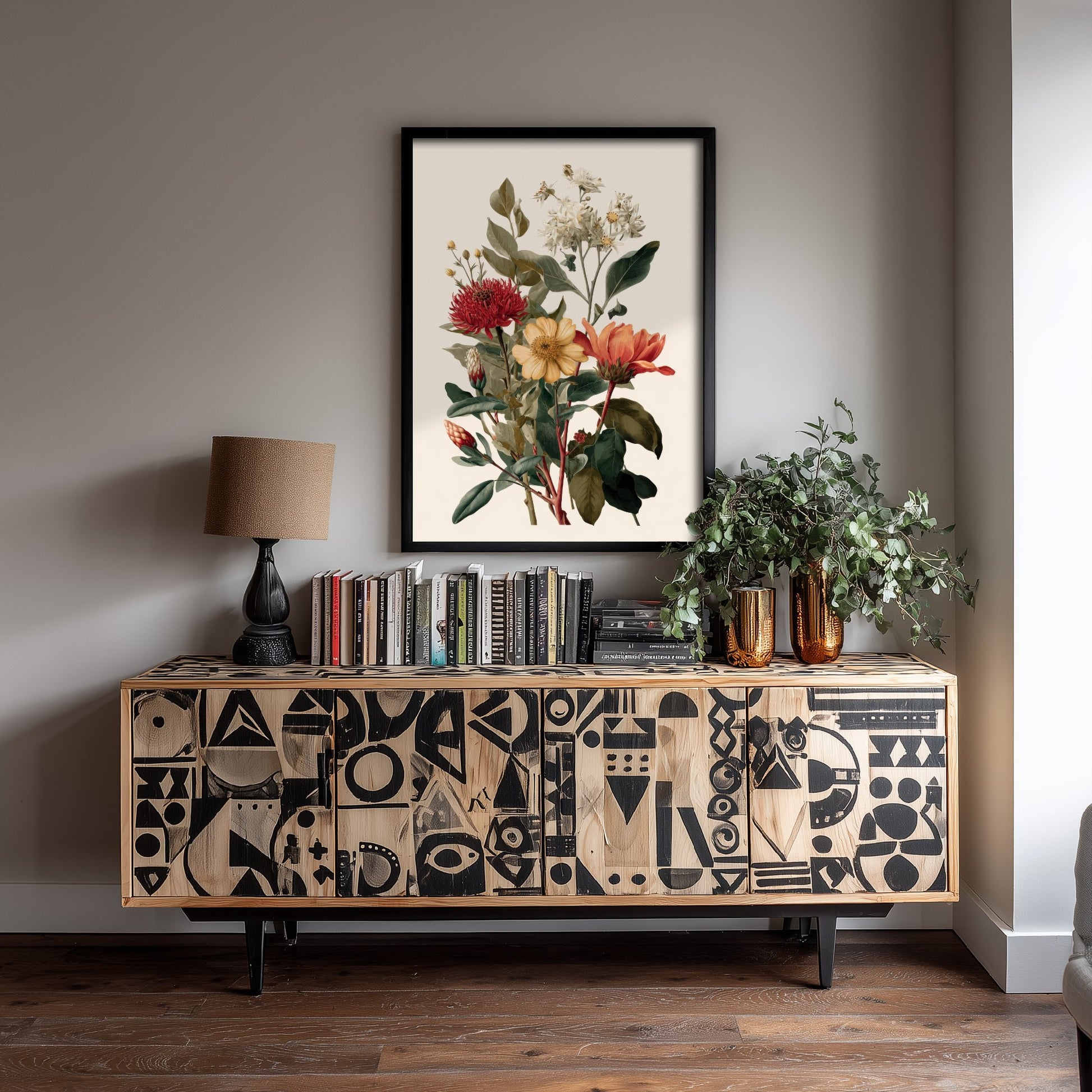 Vintage Botanical Art Print - Antique Flower Bouquet Poster - Floral Illustration - Red Floral Wall Art V19 2/3