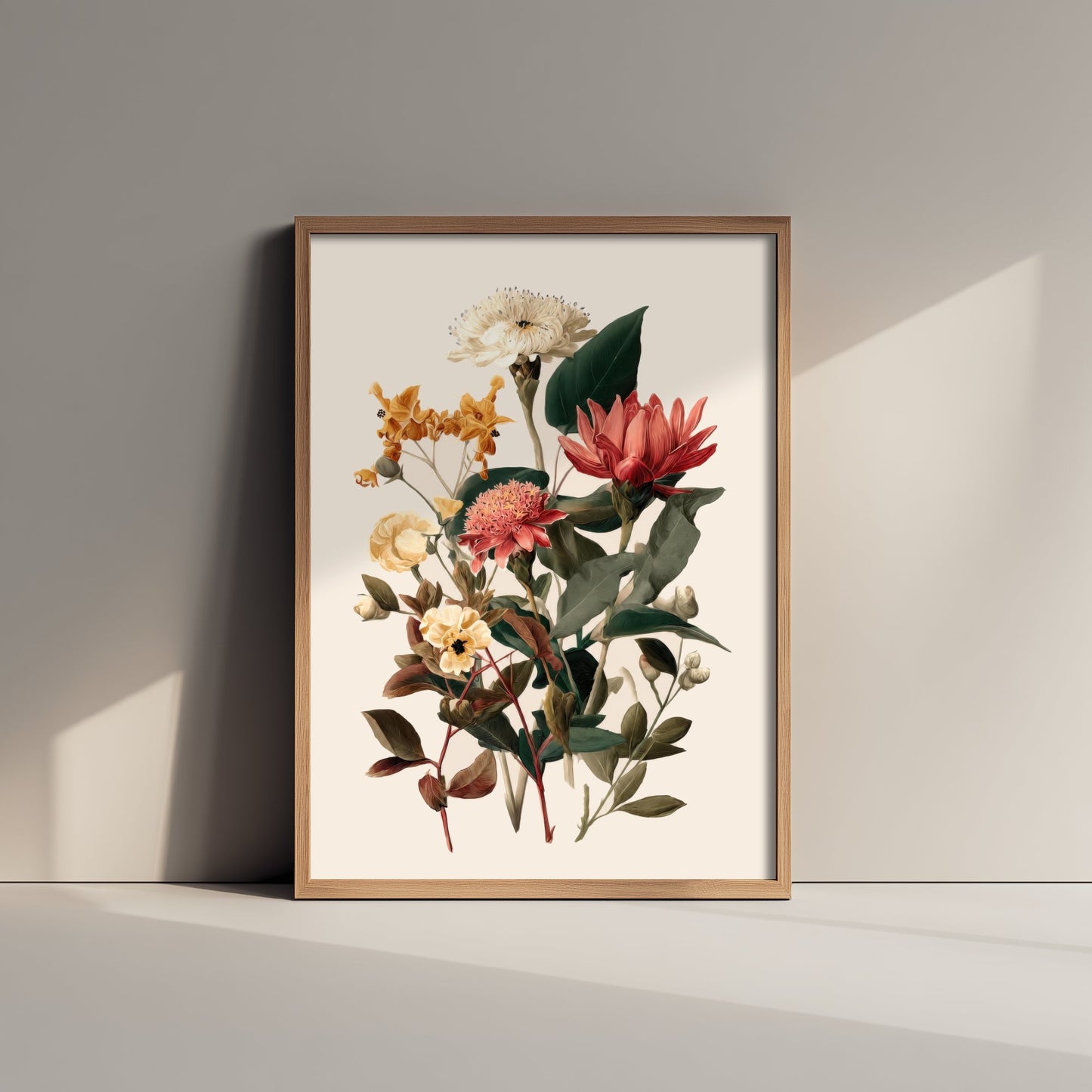 Vintage Botanical Art Print - Antique Flower Bouquet Poster - Floral Illustration - Cream Floral Wall Art V19 3/3