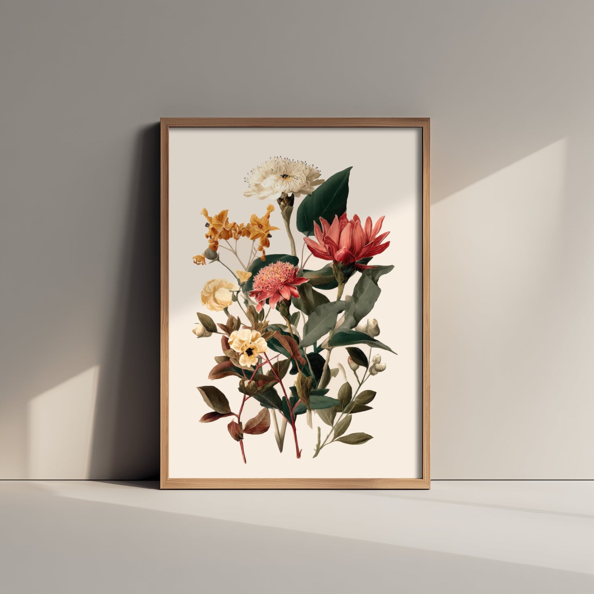 Vintage Botanical Art Print - Antique Flower Bouquet Poster - Floral Illustration - Cream Floral Wall Art V19 3/3