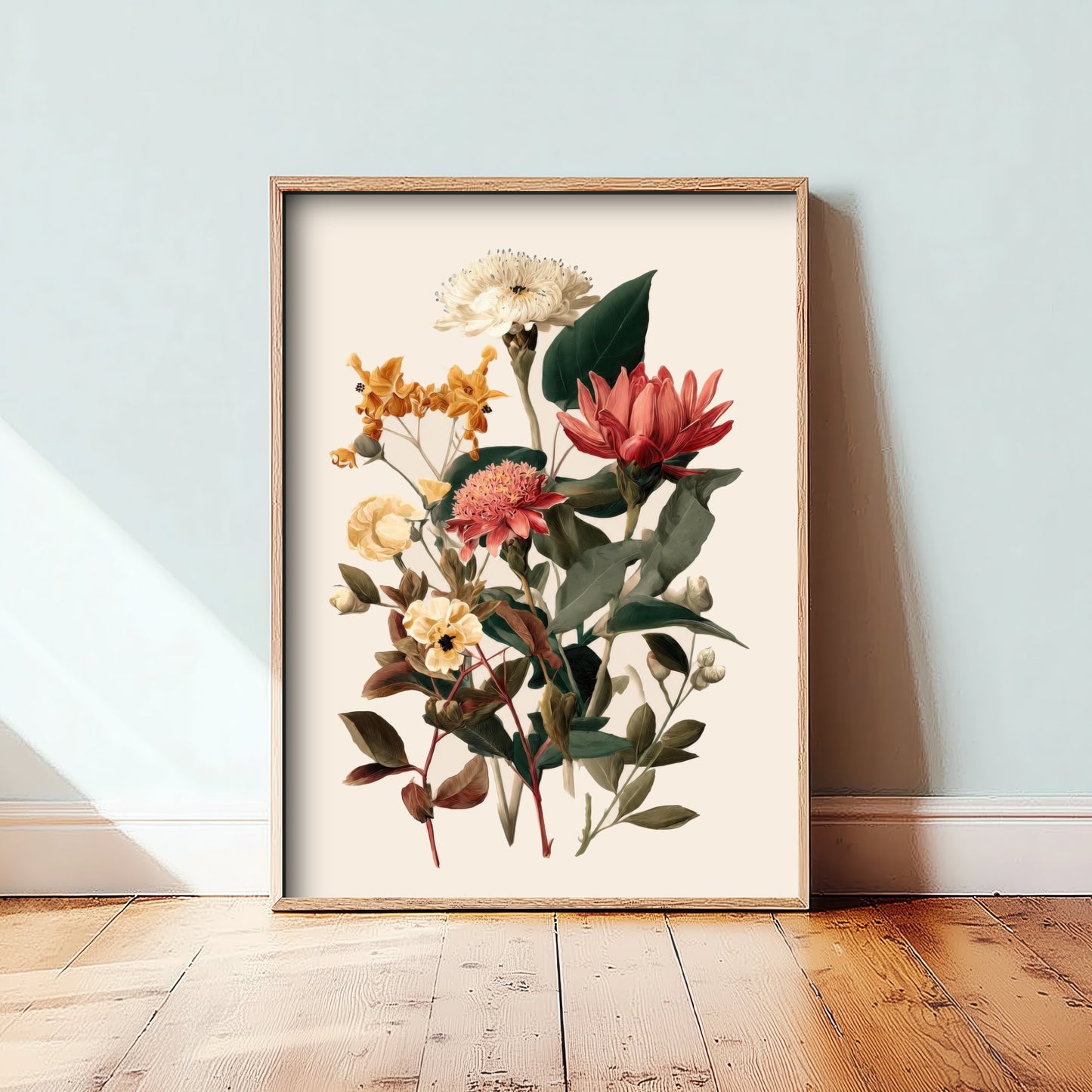 Vintage Botanical Art Print - Antique Flower Bouquet Poster - Floral Illustration - Cream Floral Wall Art V19 3/3