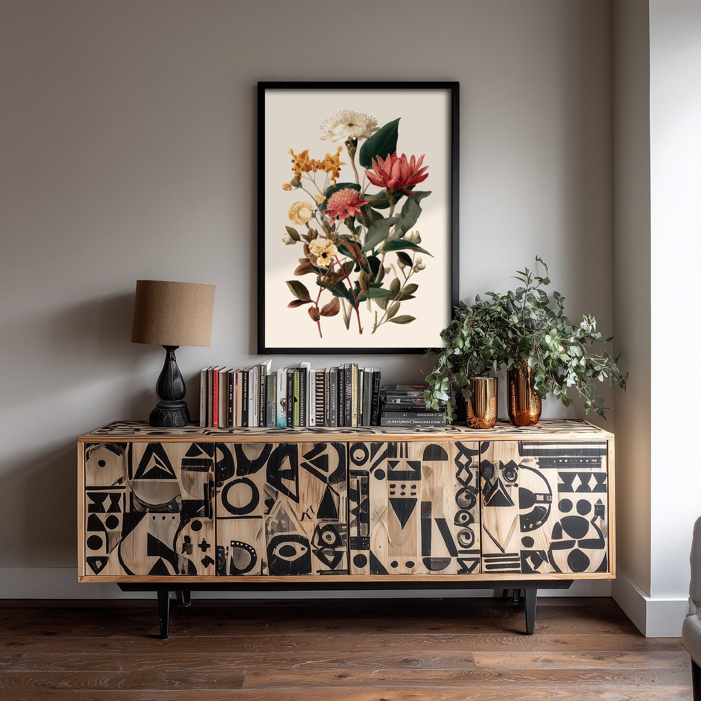 Vintage Botanical Art Print - Antique Flower Bouquet Poster - Floral Illustration - Cream Floral Wall Art V19 3/3