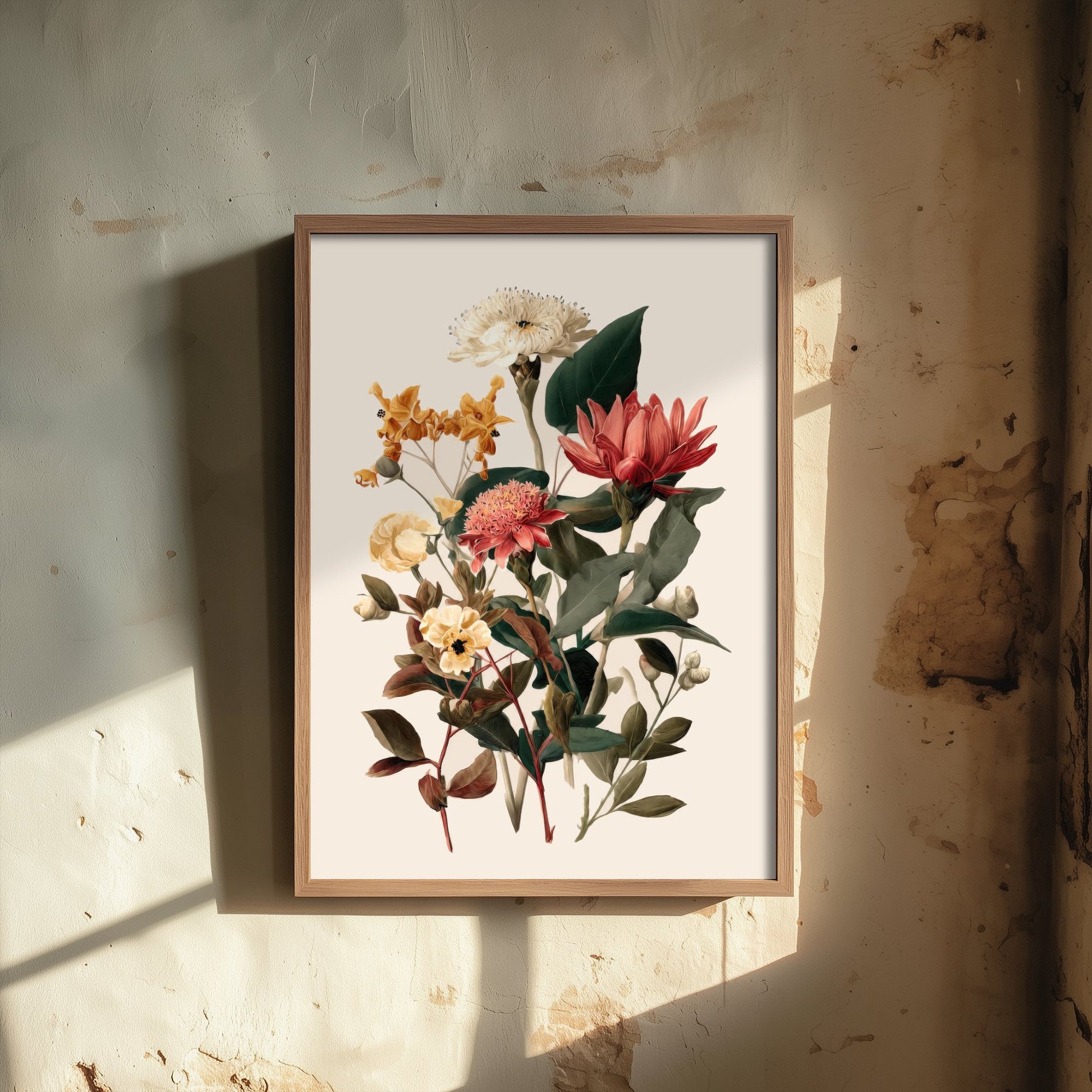 Vintage Botanical Art Print - Antique Flower Bouquet Poster - Floral Illustration - Cream Floral Wall Art V19 3/3