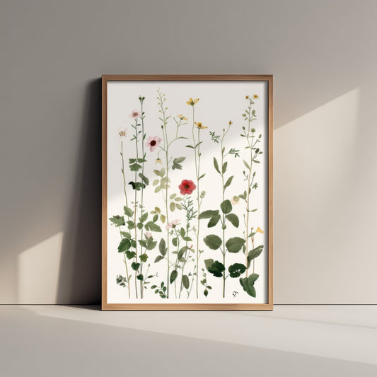 Vintage Meadow Art Print - Pressed Wildflower Poster - Botanical Illustration - Airy Floral Wall Art V20 2/3