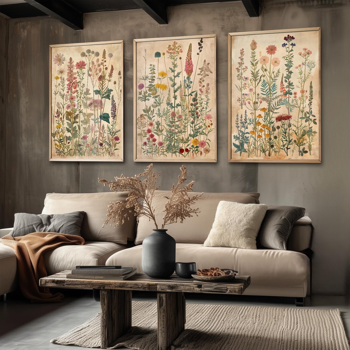 Set of Three Vintage Flower Prints V6 - Set of 3 Floral Plants Paintings Poster