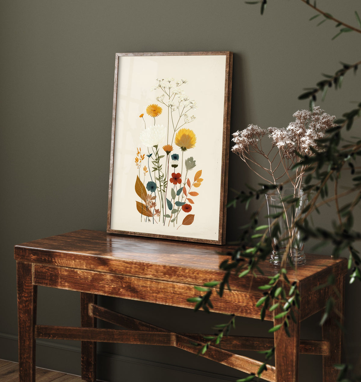 Vintage Wildflower Art Print - Meadow Bouquet Poster - Botanical Painting - Autumn Blooms V7 1/3