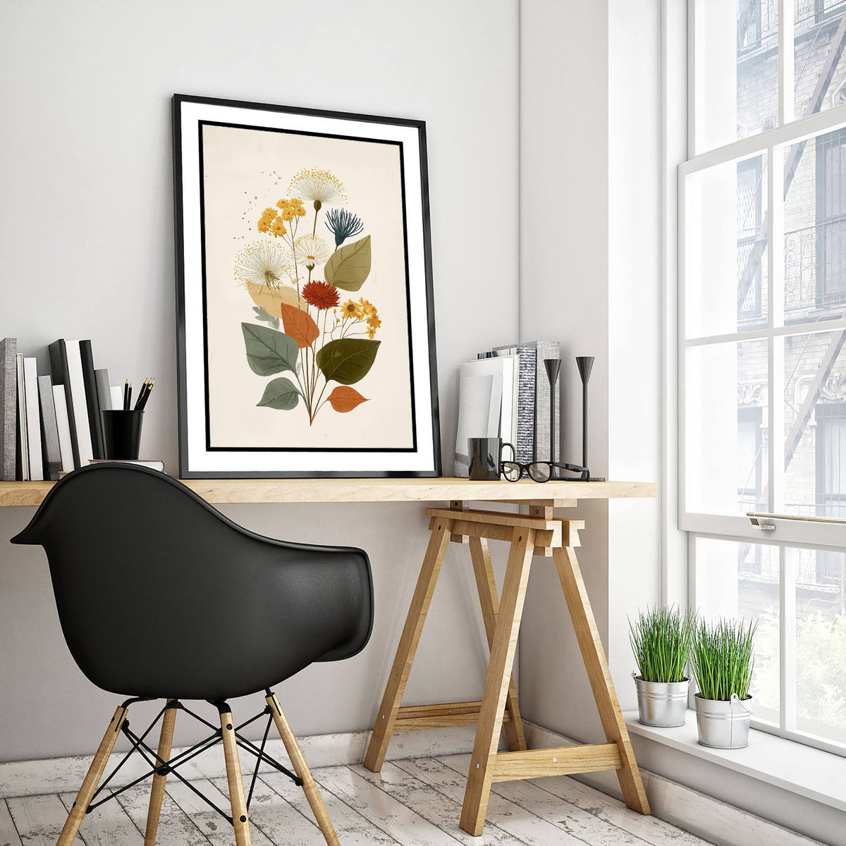 Vintage Wildflower Art Print - Meadow Bouquet Poster - Botanical Painting - Rust and Sage Blooms V7 2/3