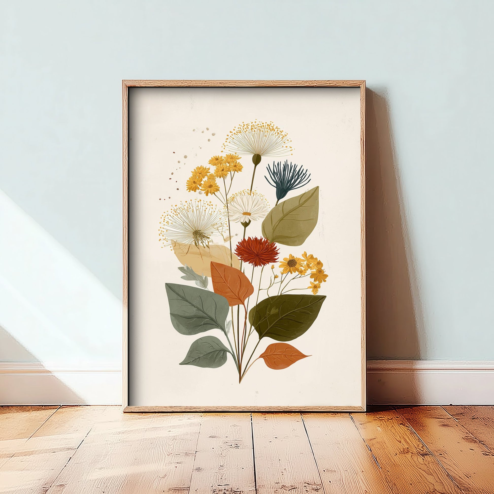 Vintage Wildflower Art Print - Meadow Bouquet Poster - Botanical Painting - Rust and Sage Blooms V7 2/3