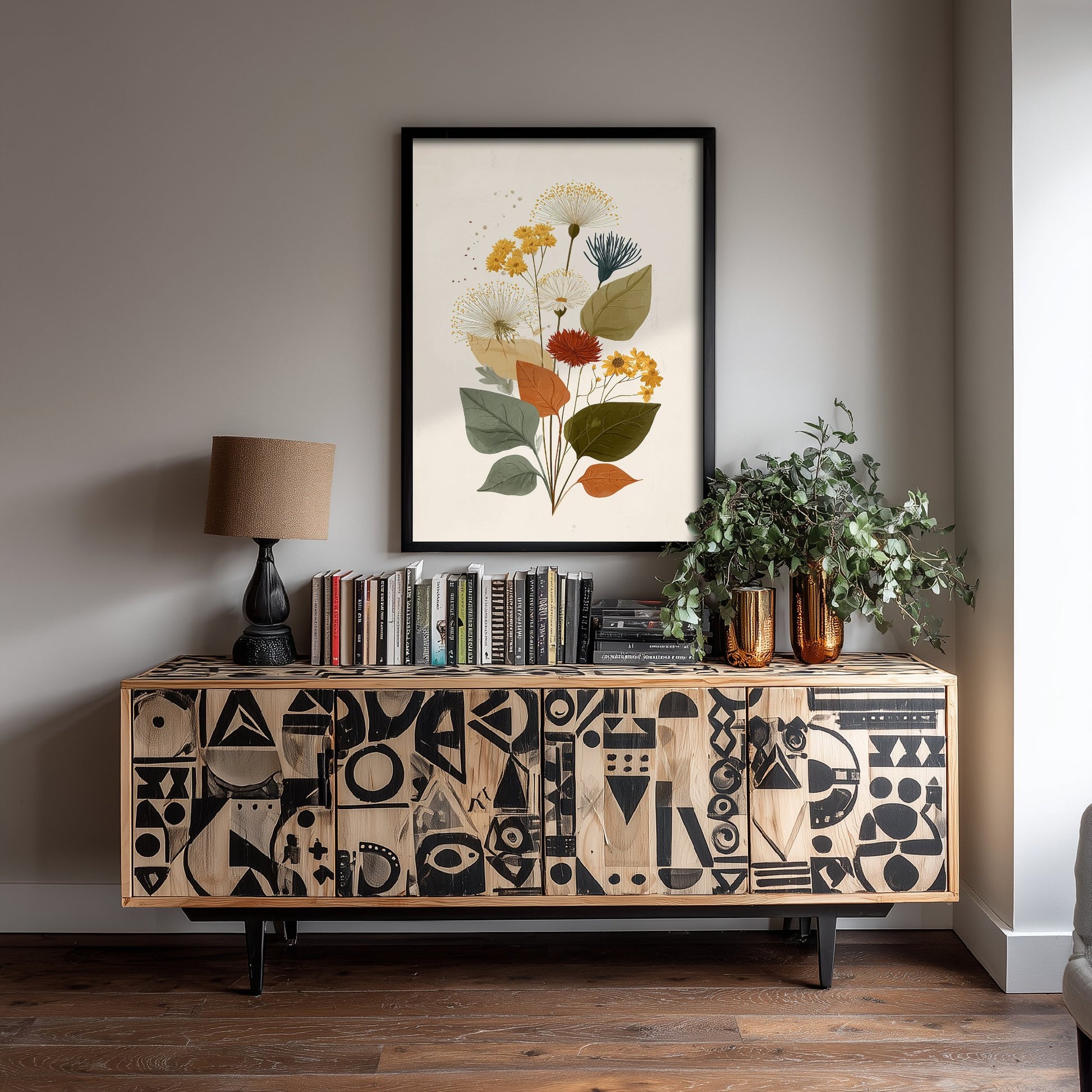 Vintage Wildflower Art Print - Meadow Bouquet Poster - Botanical Painting - Rust and Sage Blooms V7 2/3