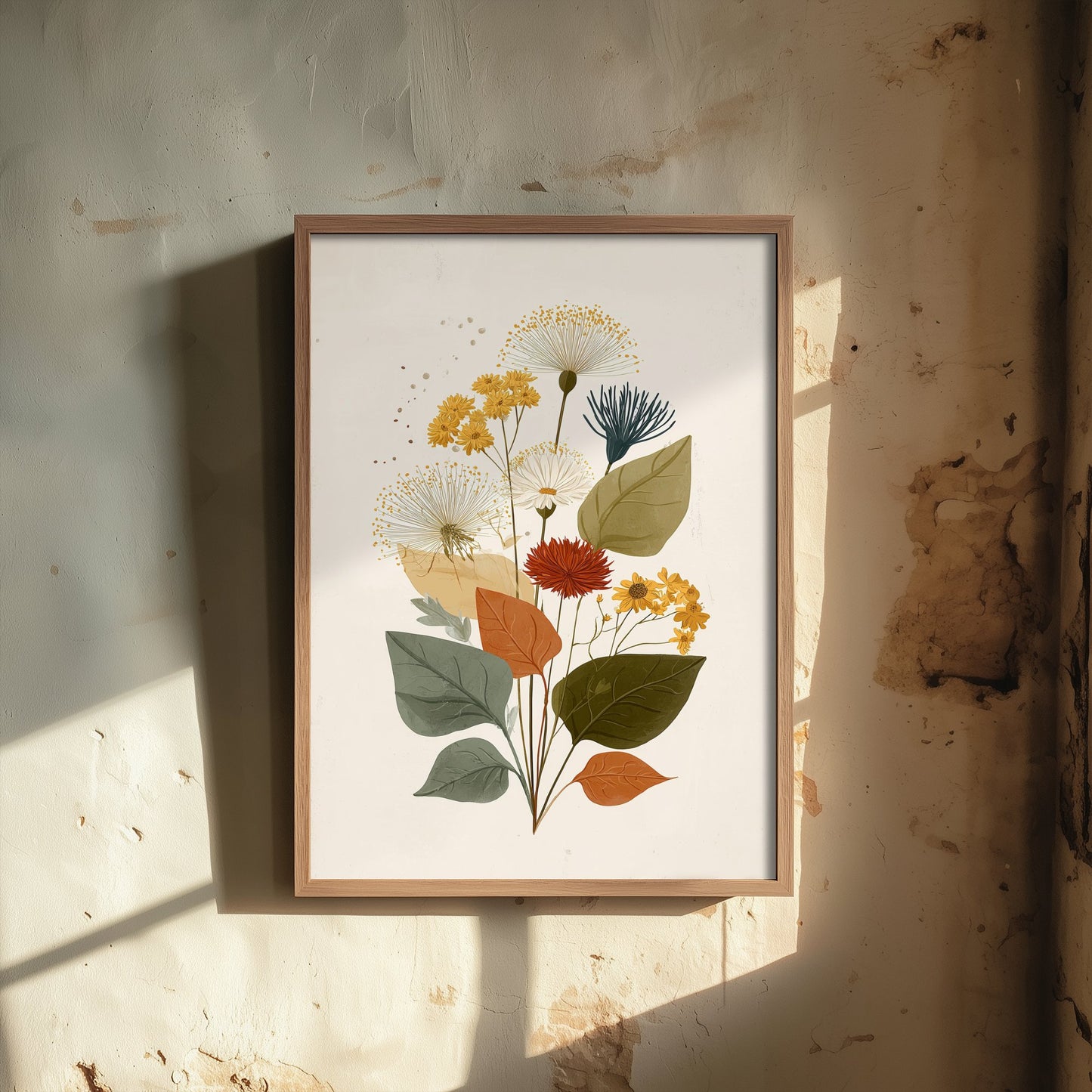 Vintage Wildflower Art Print - Meadow Bouquet Poster - Botanical Painting - Rust and Sage Blooms V7 2/3