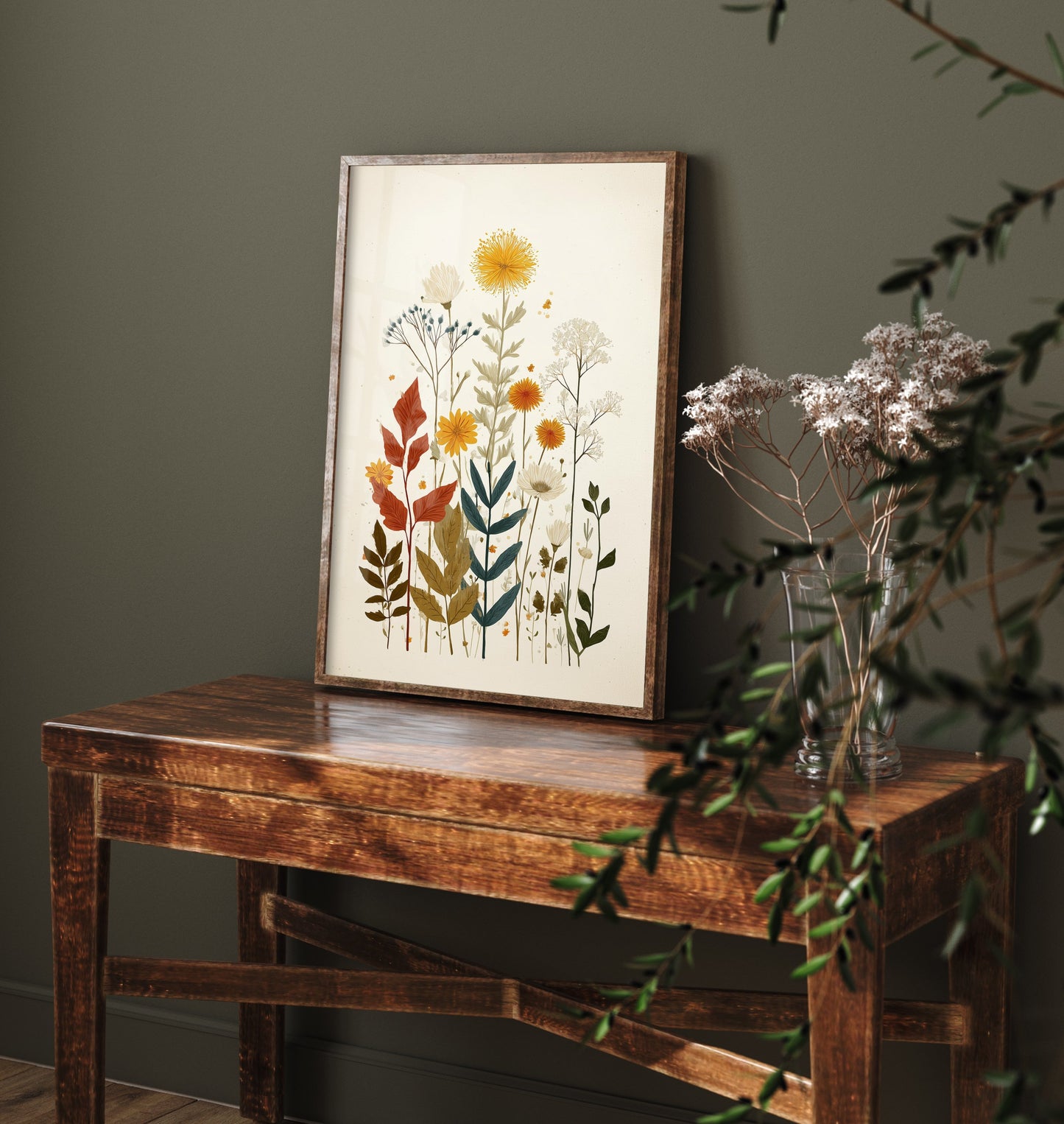 Vintage Wildflower Art Print - Meadow Bouquet Poster - Botanical Painting - Warm Blooms V7 3/3