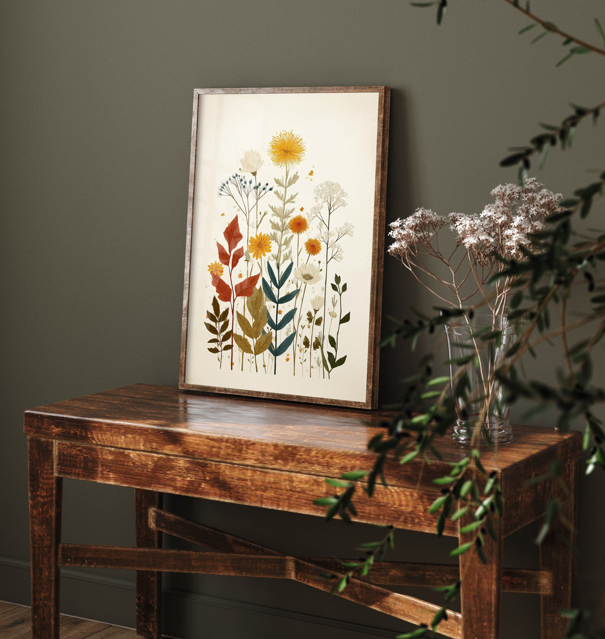Vintage Wildflower Art Print - Meadow Bouquet Poster - Botanical Painting - Warm Blooms V7 3/3
