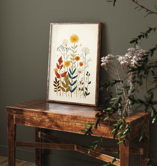 Vintage Wildflower Art Print - Meadow Bouquet Poster - Botanical Painting - Warm Blooms V7 3/3