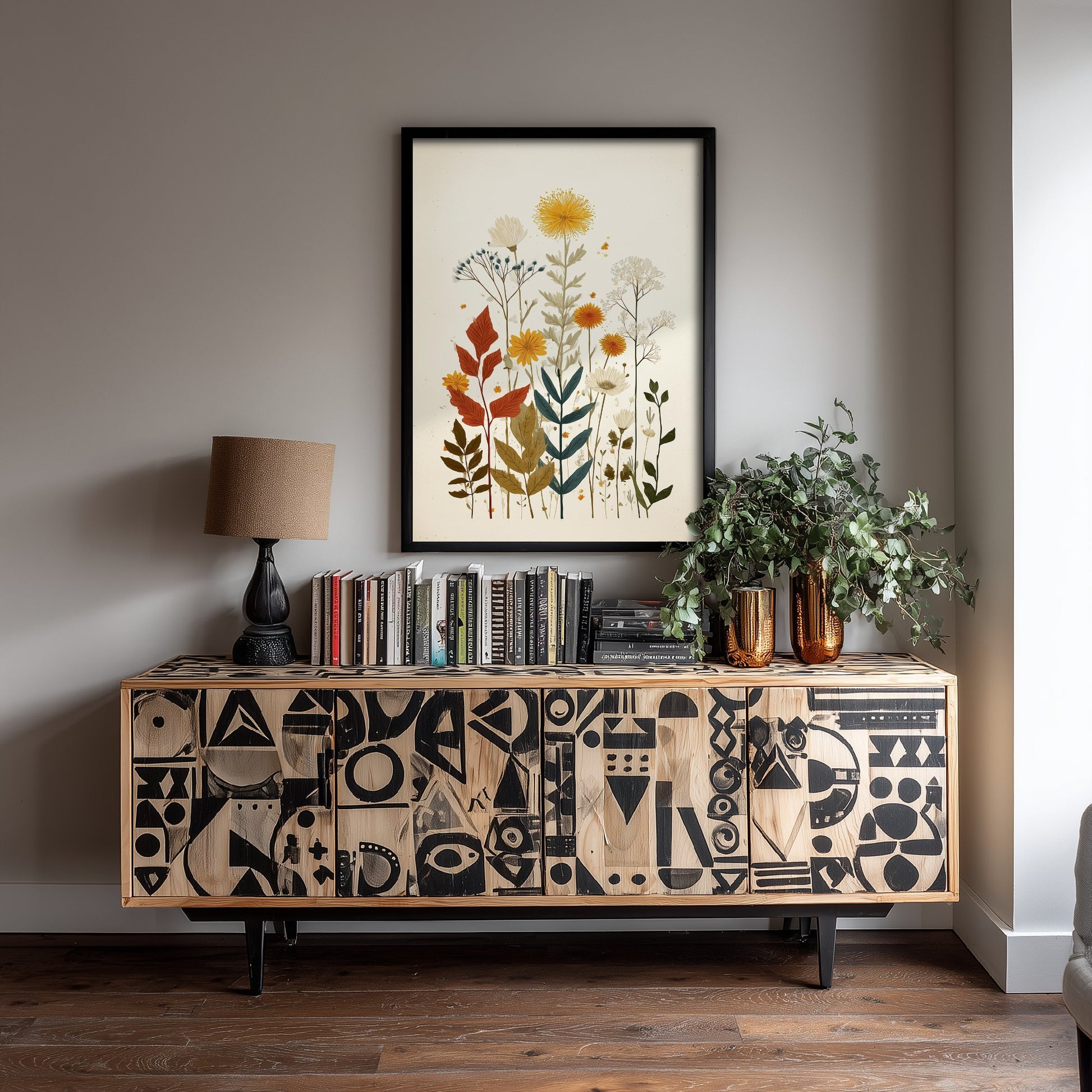 Vintage Wildflower Art Print - Meadow Bouquet Poster - Botanical Painting - Warm Blooms V7 3/3