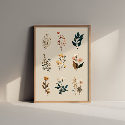 Vintage Botanical Art Print - Wildflower Specimen Poster - Herbarium Illustration - Muted Sprigs V8 1/3