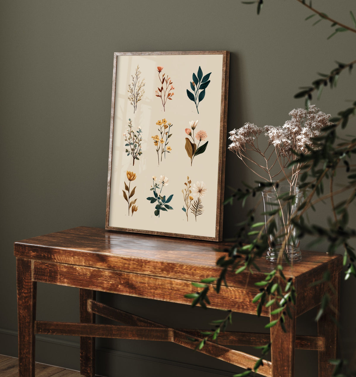 Vintage Botanical Art Print - Wildflower Specimen Poster - Herbarium Illustration - Muted Sprigs V8 1/3
